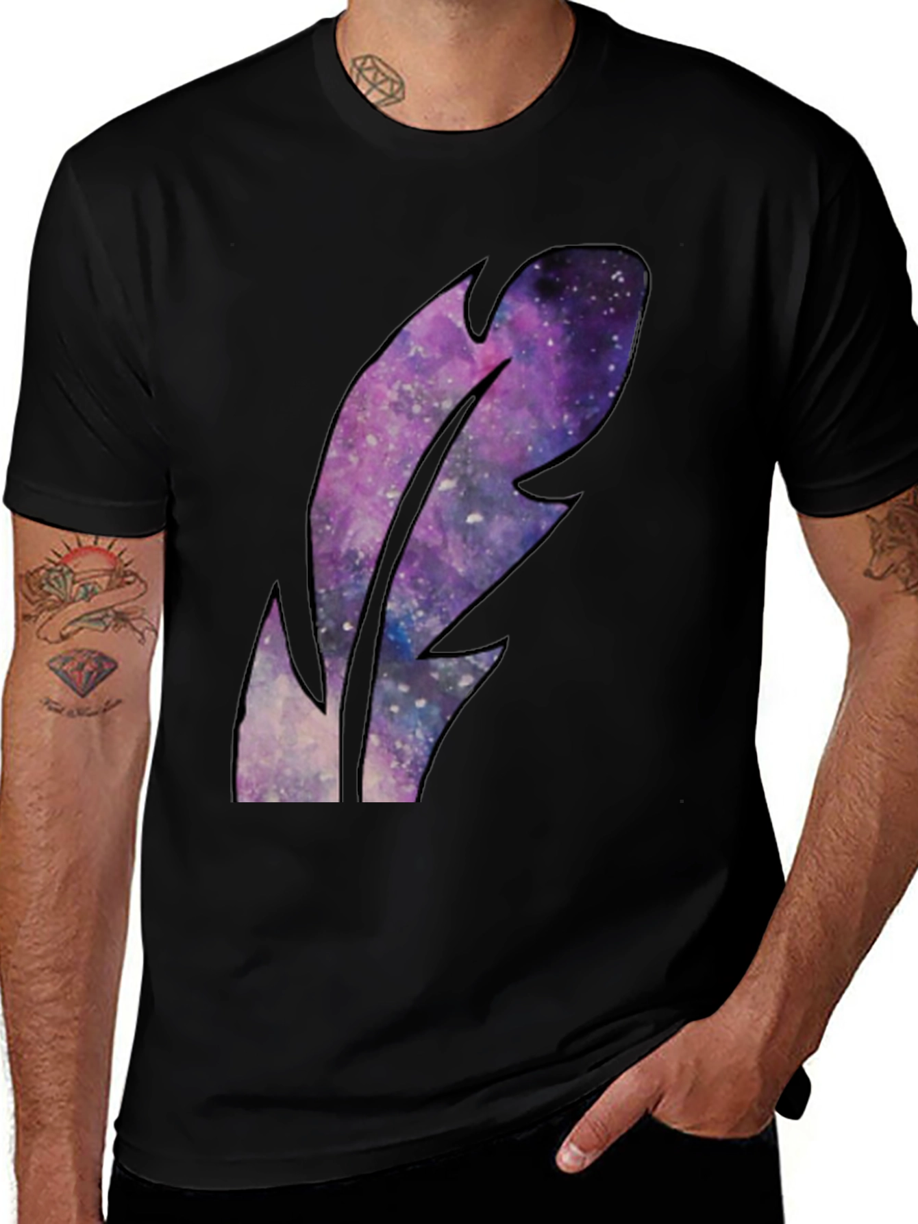 Variant 19 of Galaxy Feather Graphic Black T-Shirt