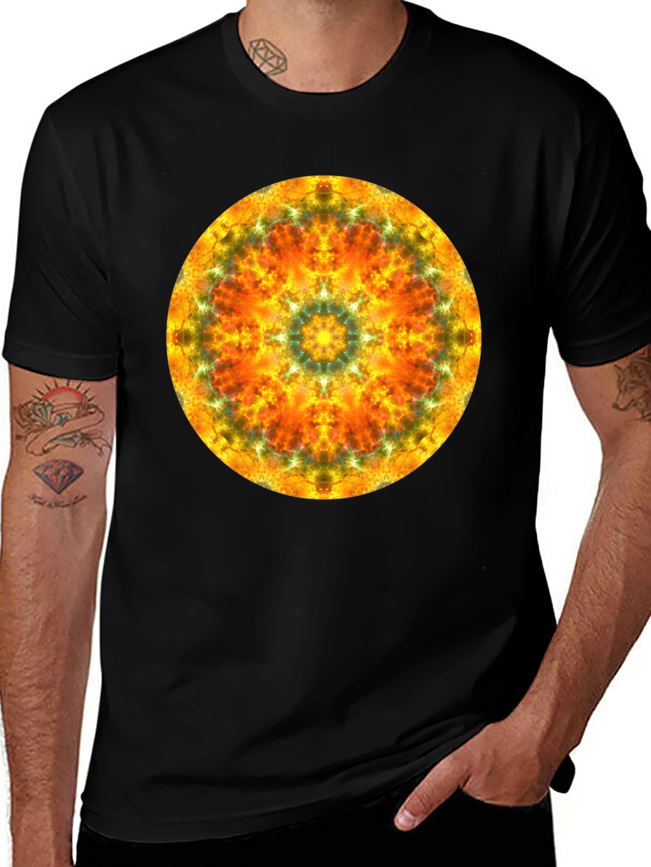 Variant 12 of Vibrant Mandala Graphic Black T-Shirt
