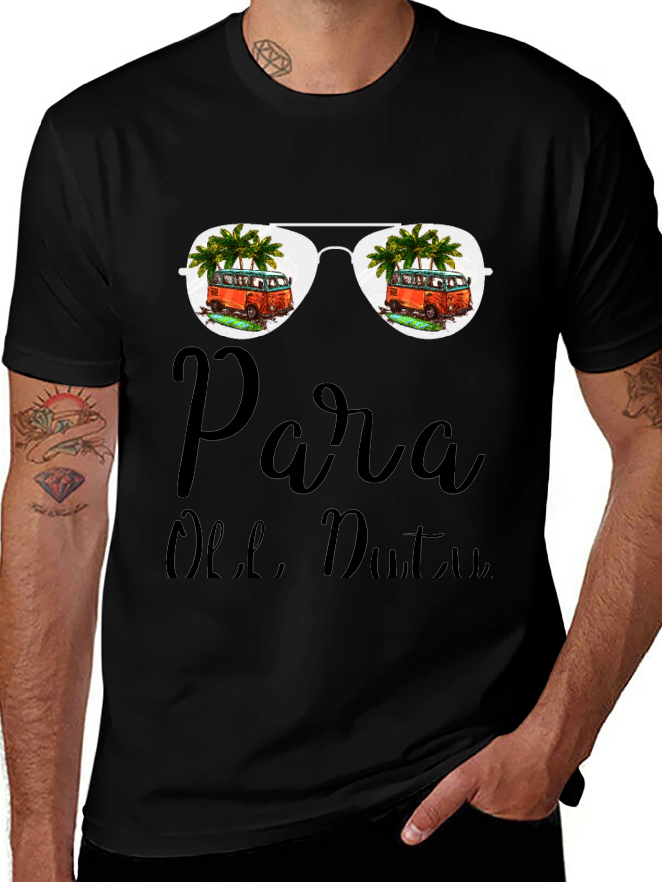 Variant 16 of Para Olle, Duty T-Shirt: Beach Van Sunglasses Design