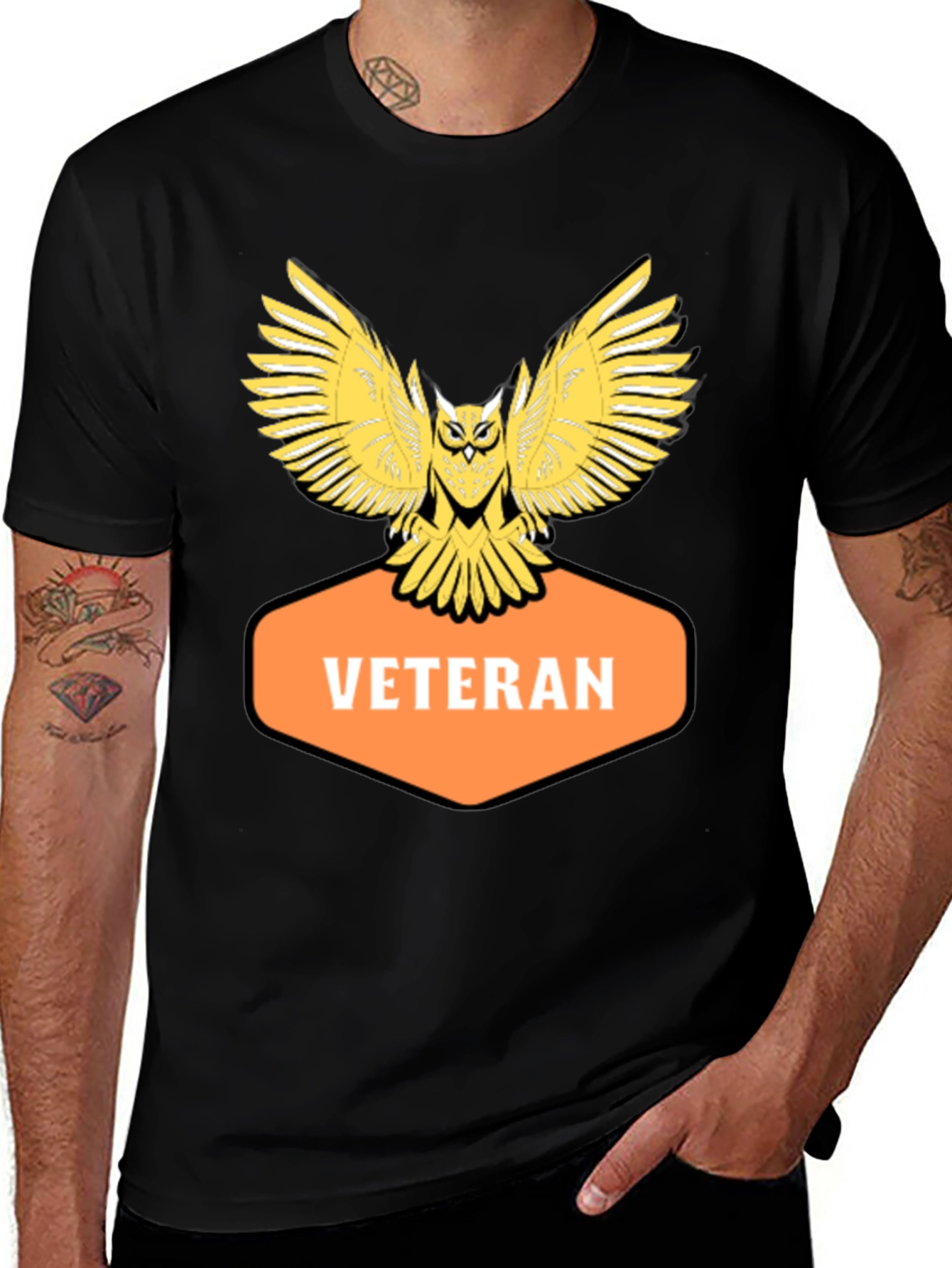 Veteran Owl Graphic Tee - Black Cotton Blend