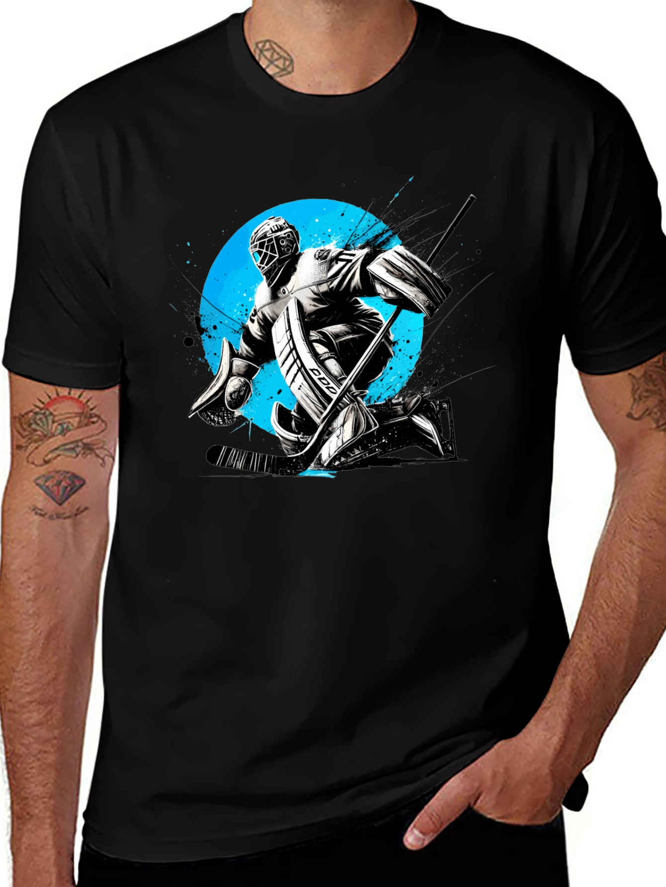 Variant 23 of Hockey Goalie Graphic Tee - Black Cotton T-Shirt