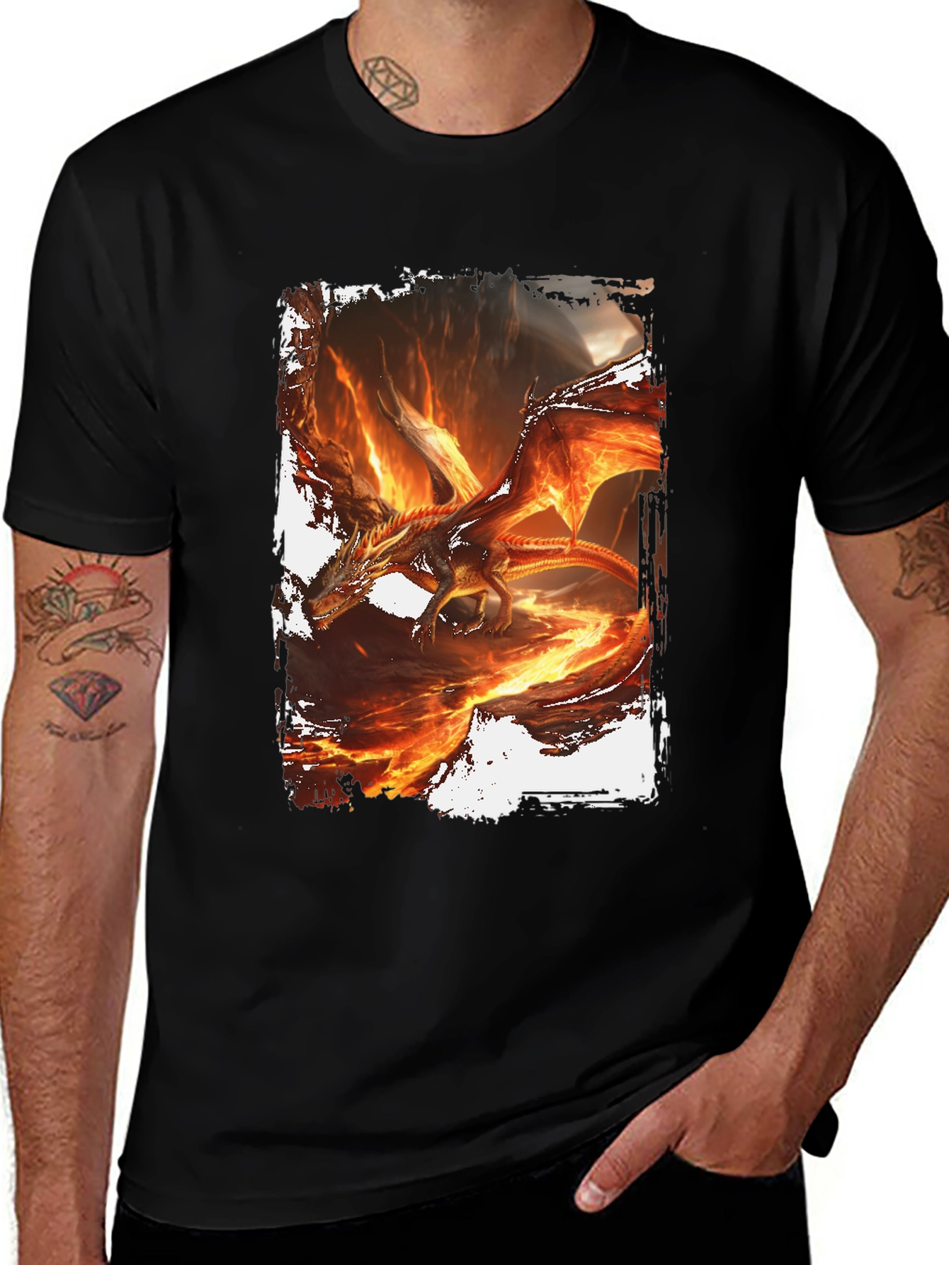 Variant 14 of Fiery Dragon Graphic Black T-Shirt