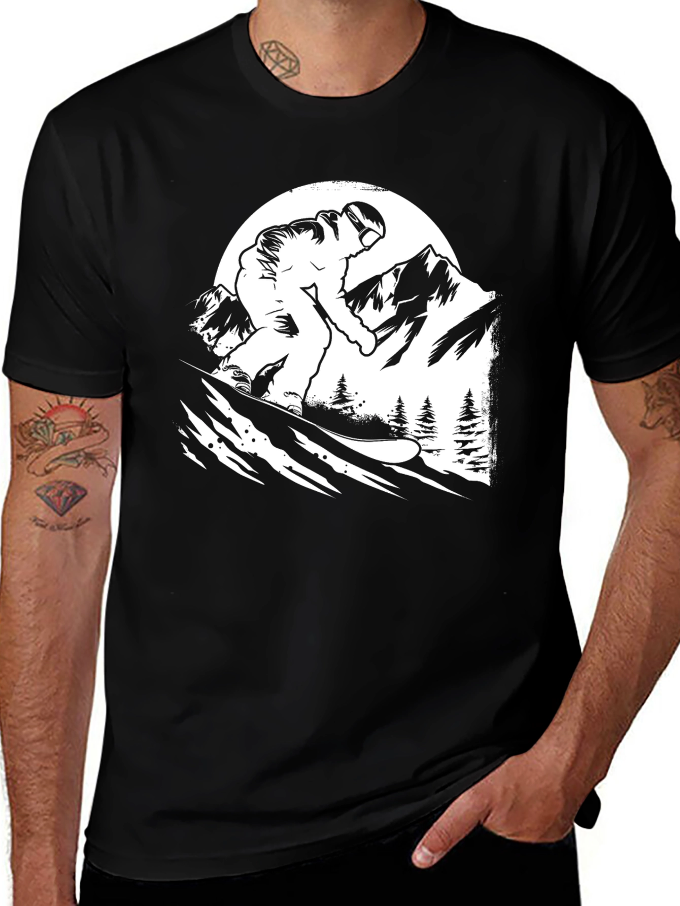 Variant 11 of Snowboarder Graphic Tee - Black Cotton T-Shirt
