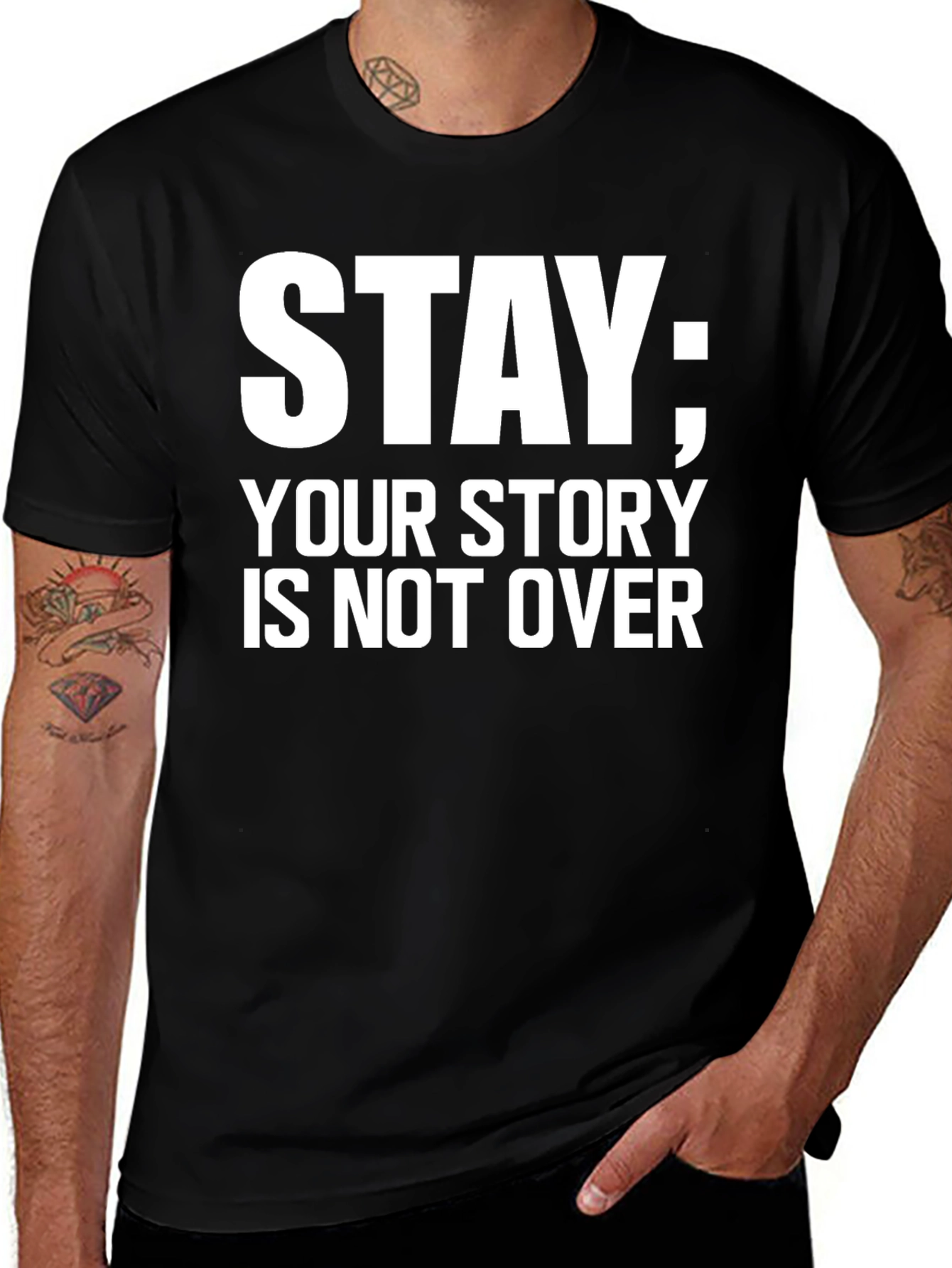 Variant 13 of Stay Your Story Tee - Motivational Message Black T-Shirt