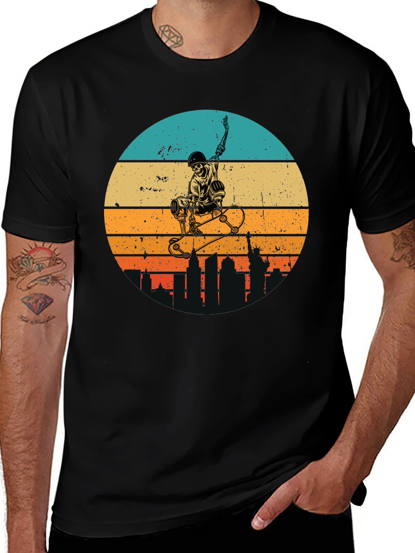 Variant 10 of Skateboard Skeleton Sunset Graphic Tee