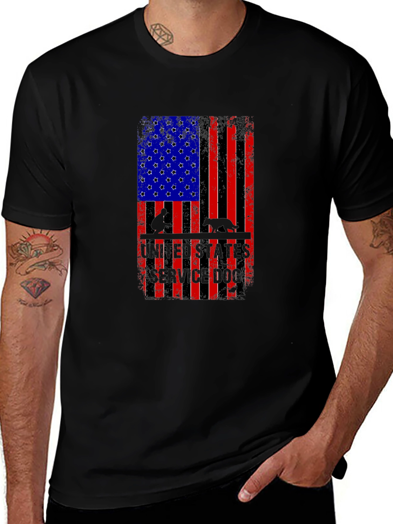 Patriotic Service Dog American Flag Graphic T-Shirt