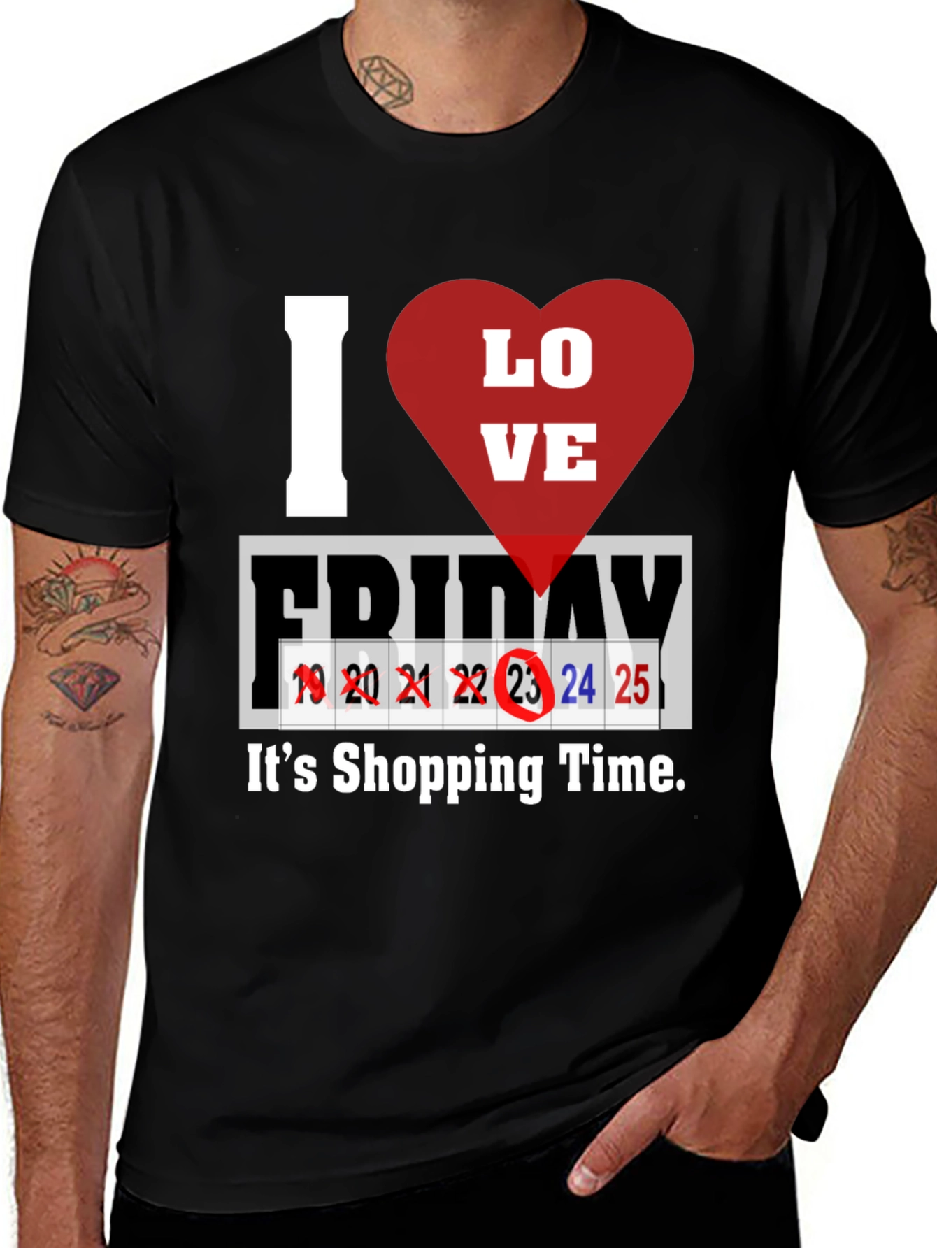 I Love Friday Shopping Time Black T-Shirt