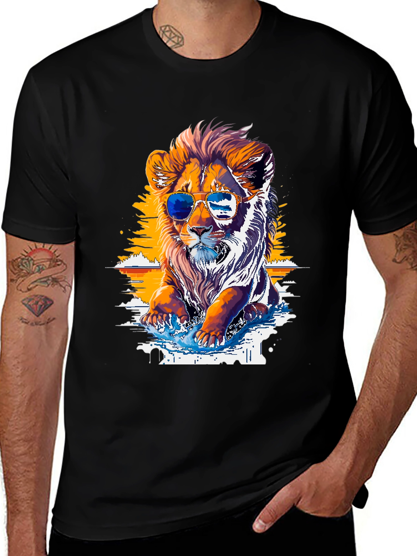 Variant 23 of Cool Lion Graphic Tee - Black