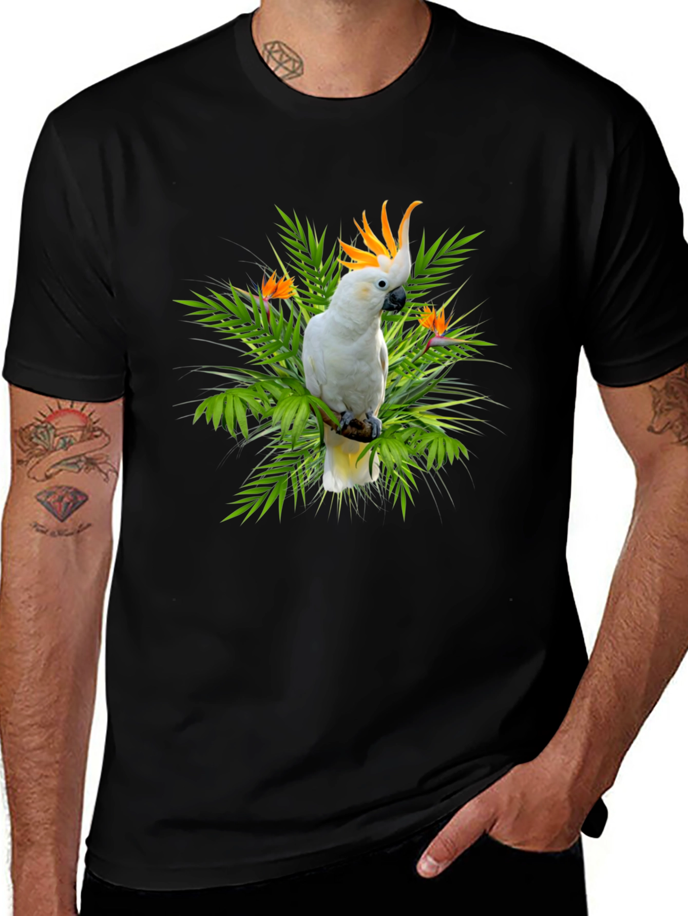 Variant 25 of Tropical Cockatoo T-Shirt - Black Graphic Tee
