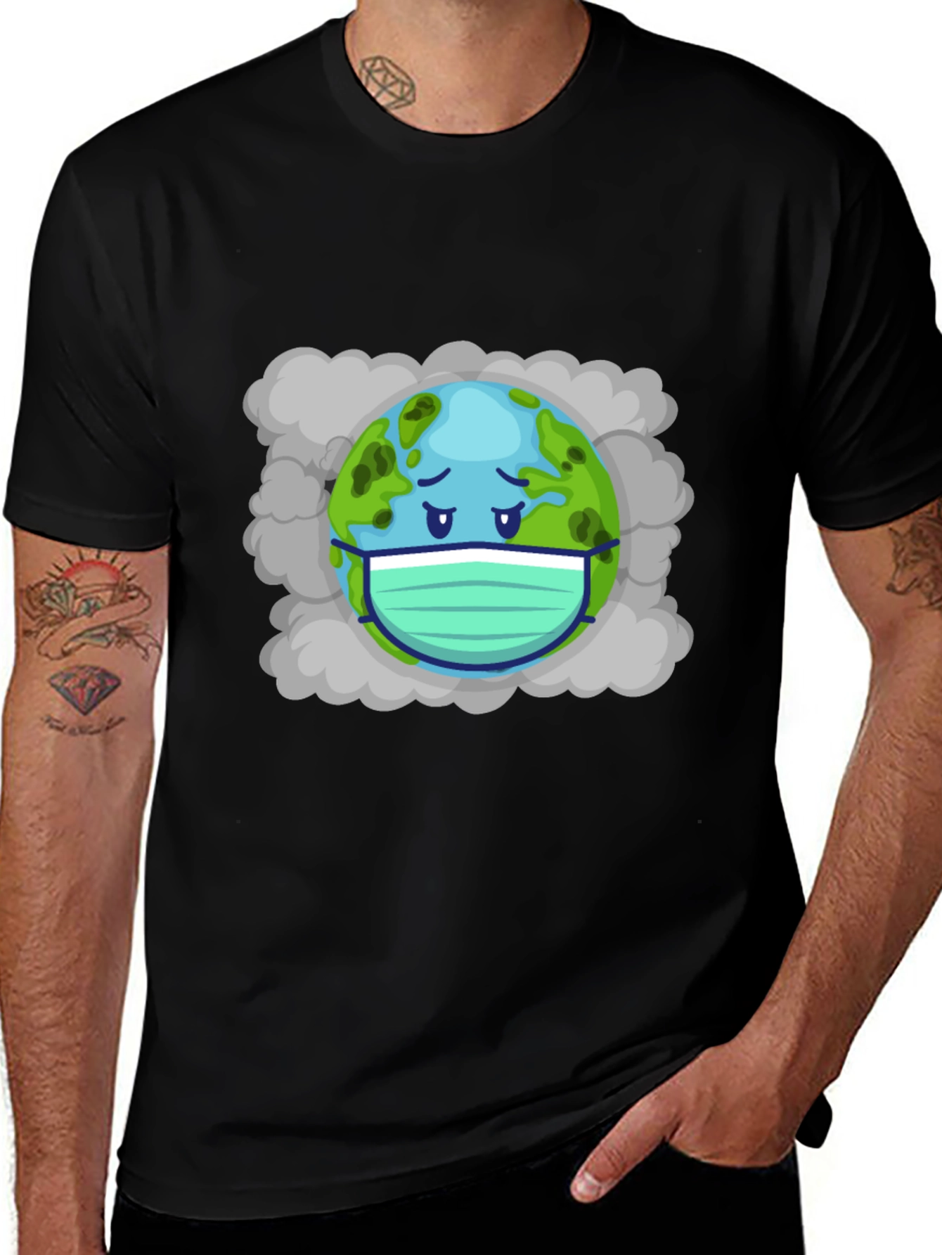 Variant 14 of Sad Earth Mask Graphic Tee - Protect Our Planet