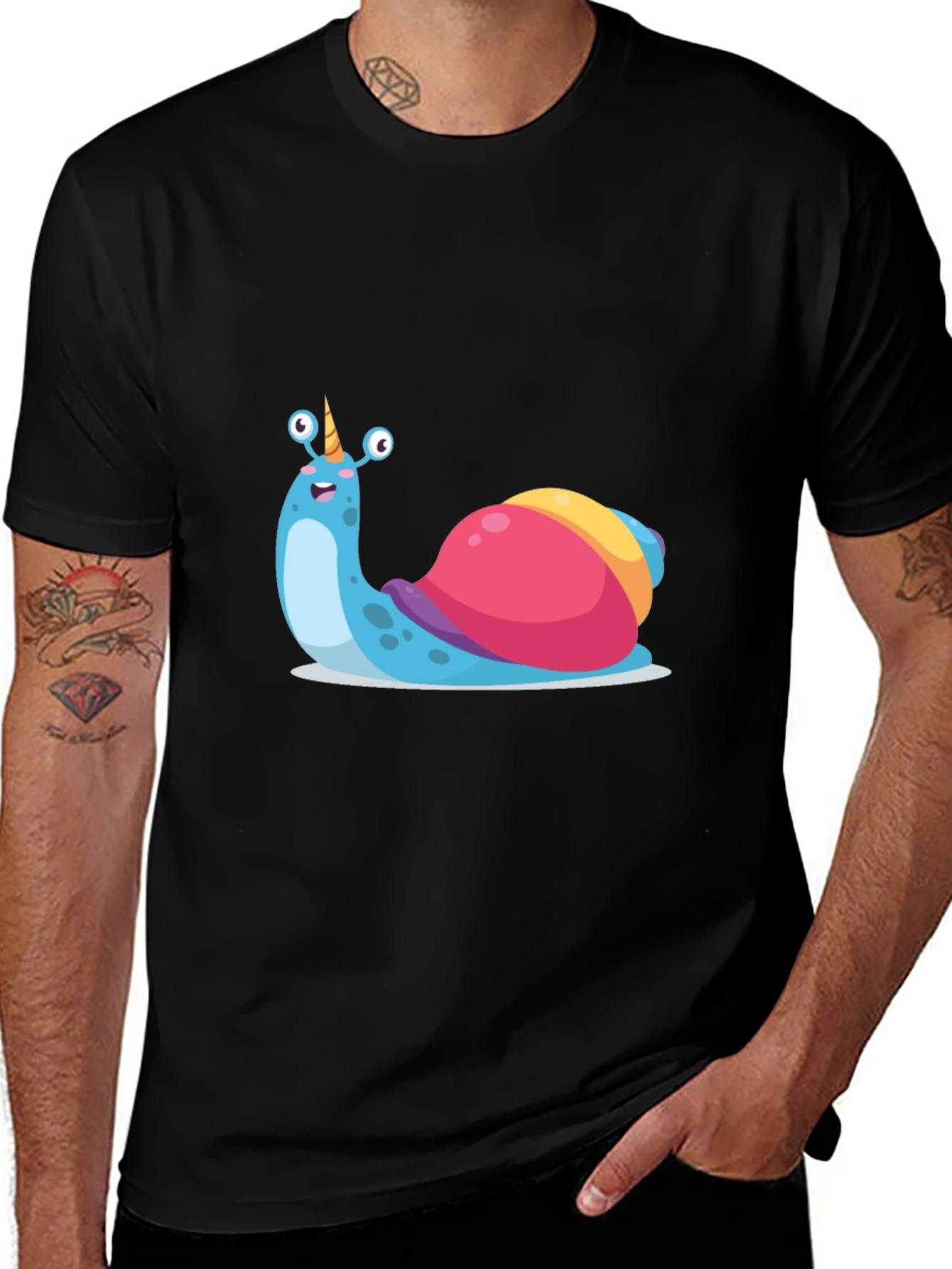 Variant 7 of Unicorn Snail Graphic Tee - Black Cotton Shirt