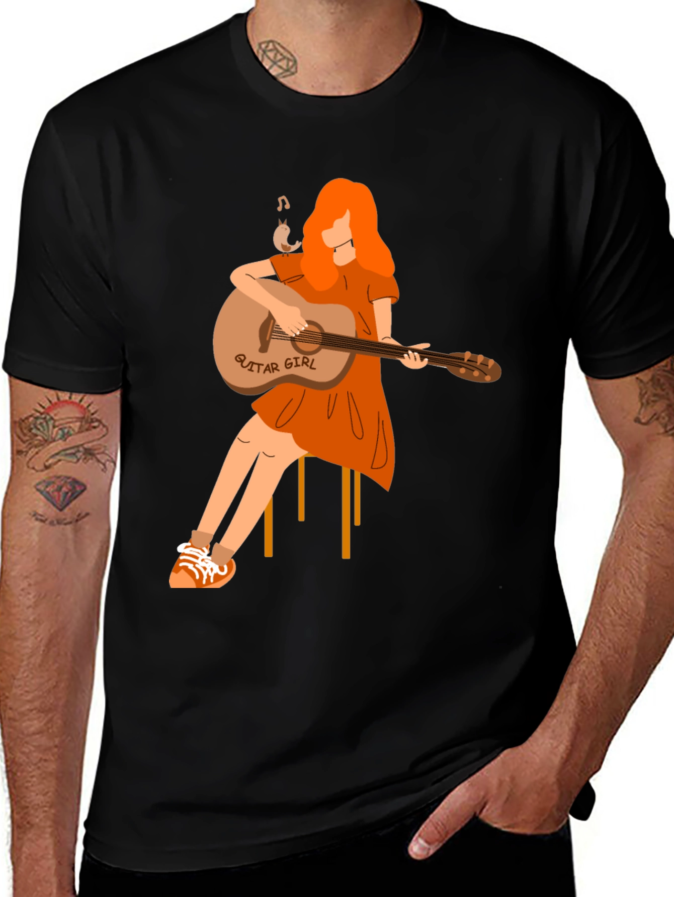 Variant 14 of Guitar Girl Graphic T-Shirt - Black