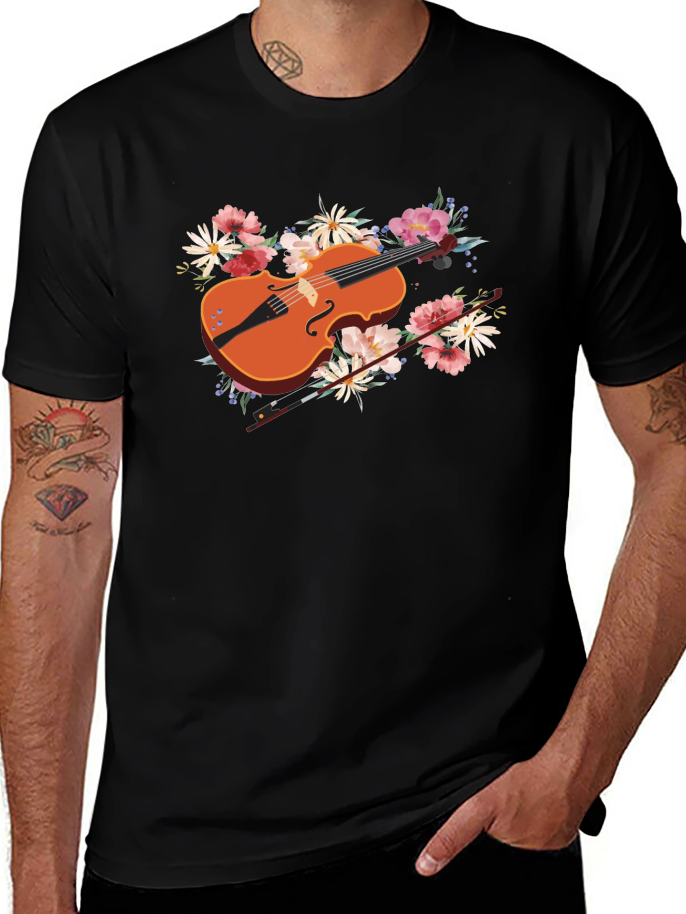 Variant 2 of Floral Violin Graphic Tee - Stylish Music Lover's Shirt