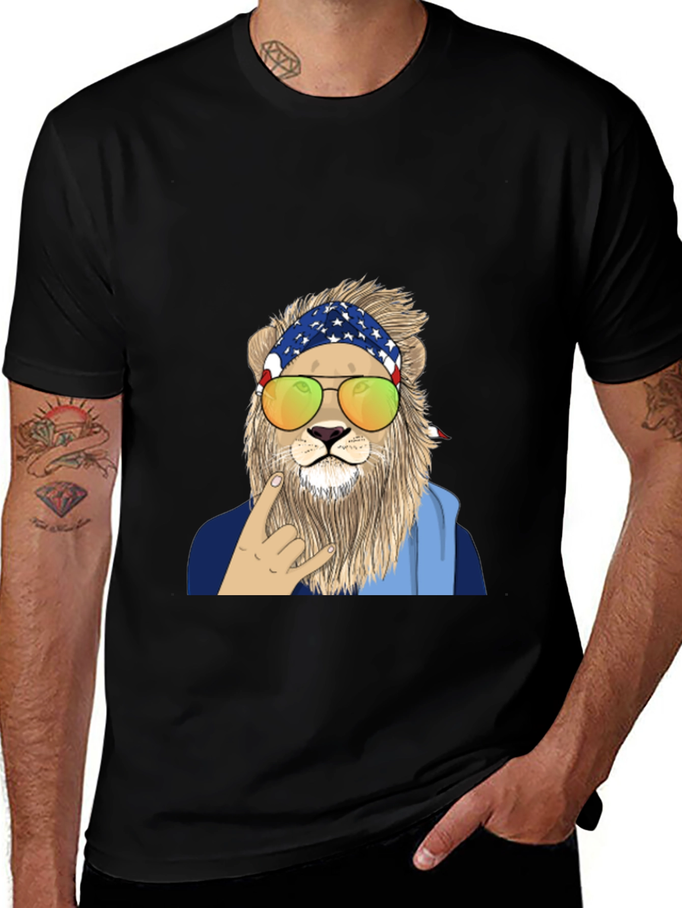 Variant 6 of Cool Lion Graphic Tee - Patriotic Bandana
