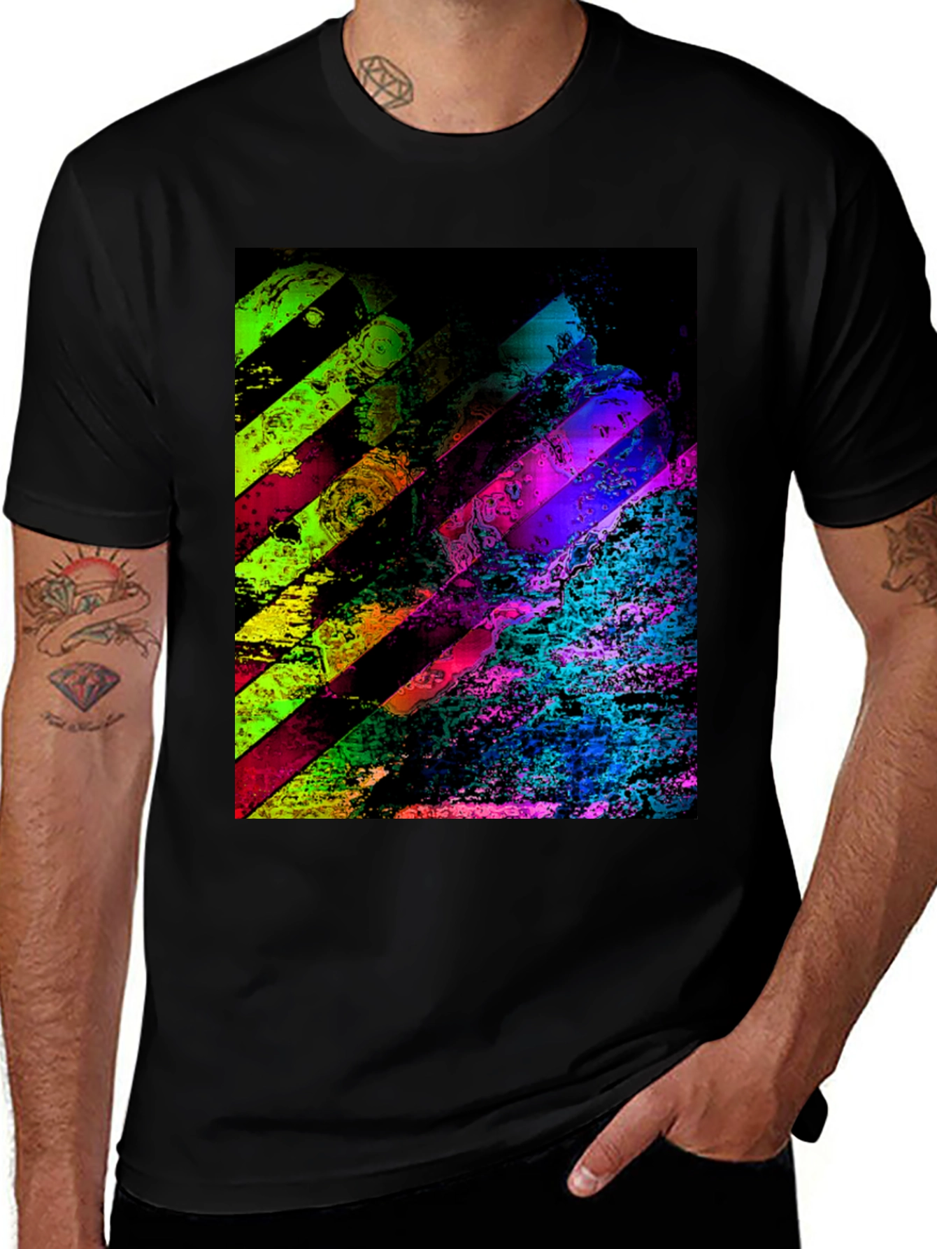 Variant 17 of Abstract Geometric Graphic Print Men's Black T-Shirt