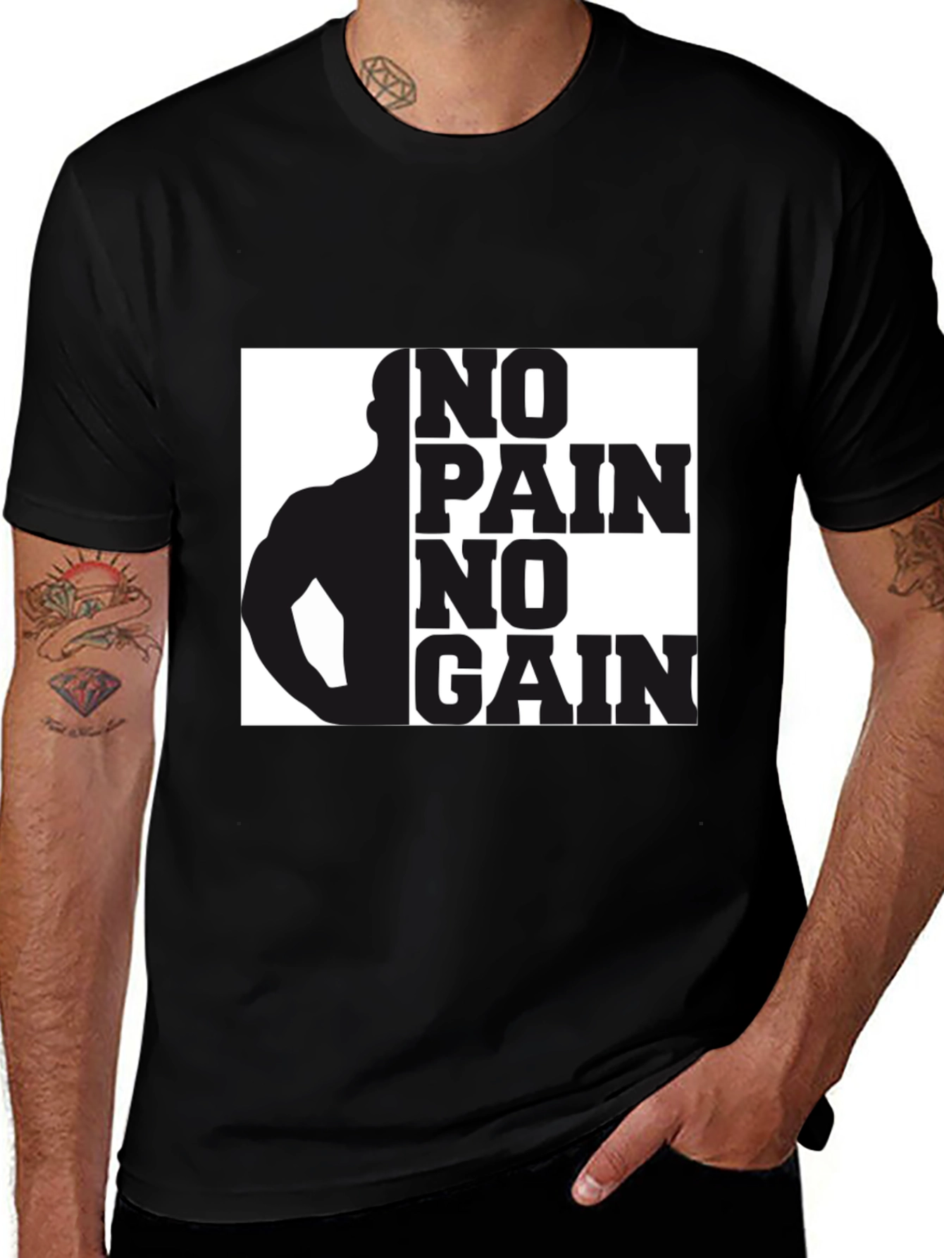 Variant 13 of Motivational "No Pain No Gain" Graphic T-Shirt