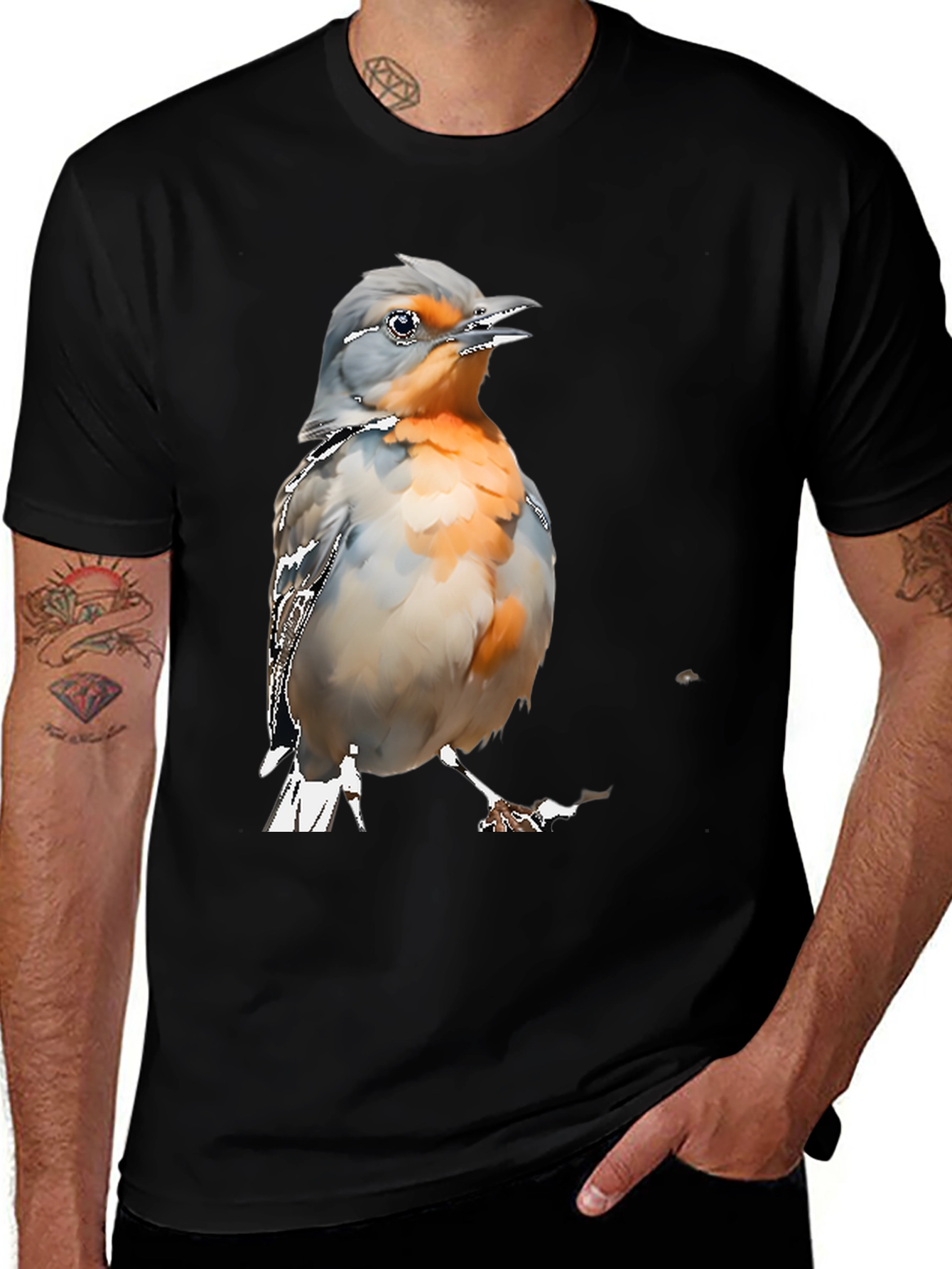 Variant 27 of Bird Graphic Tee - Men's Black Cotton T-Shirt