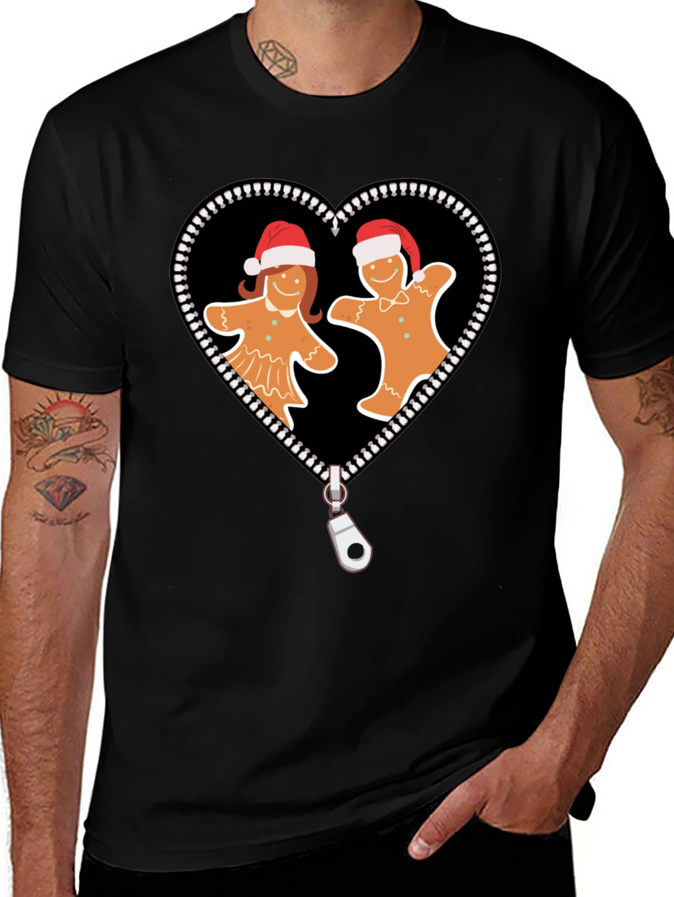 Gingerbread Couple Zipper Heart Graphic Tee