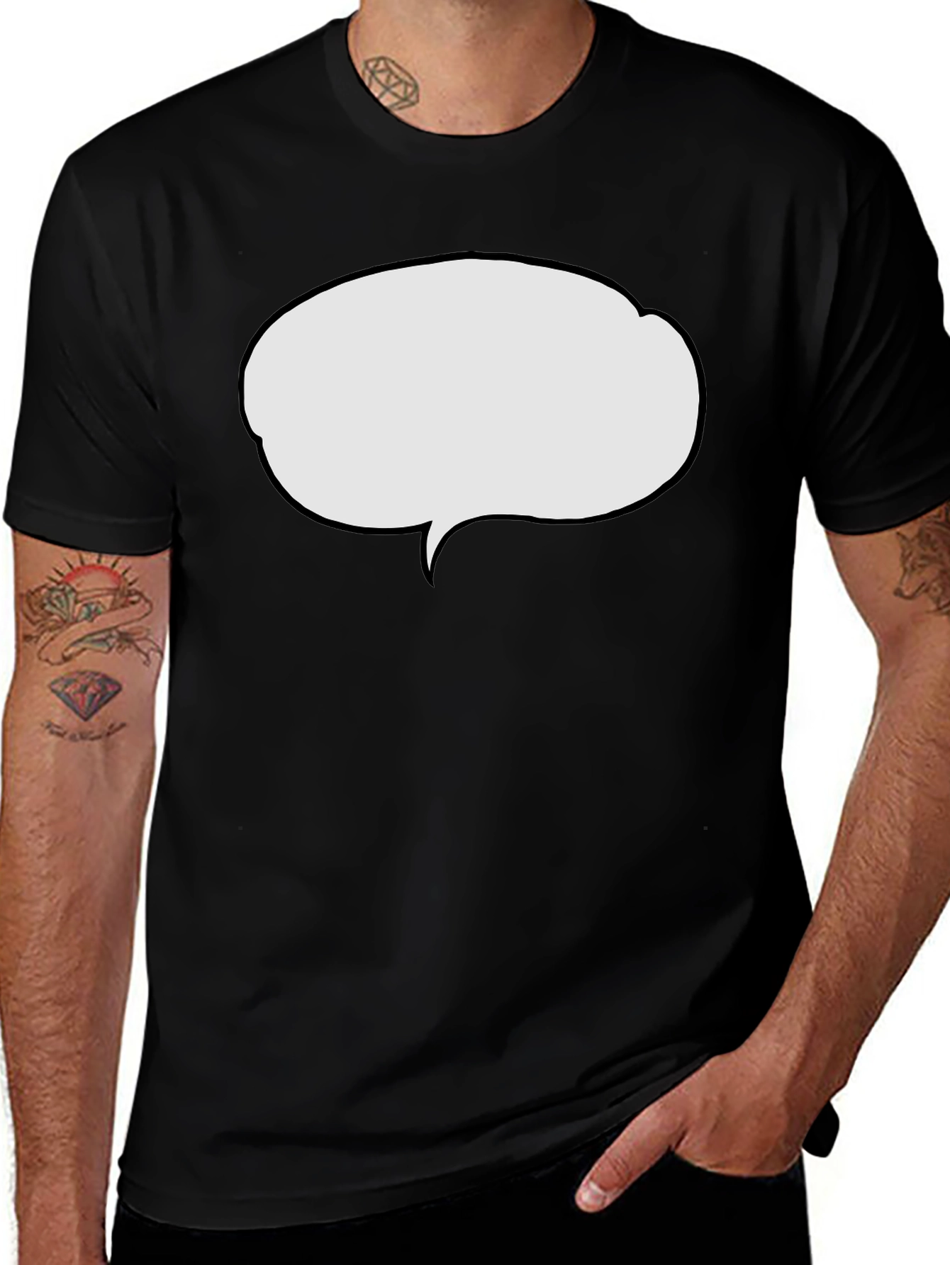 Variant 22 of Men's Black T-Shirt with White Speech Bubble Graphic
