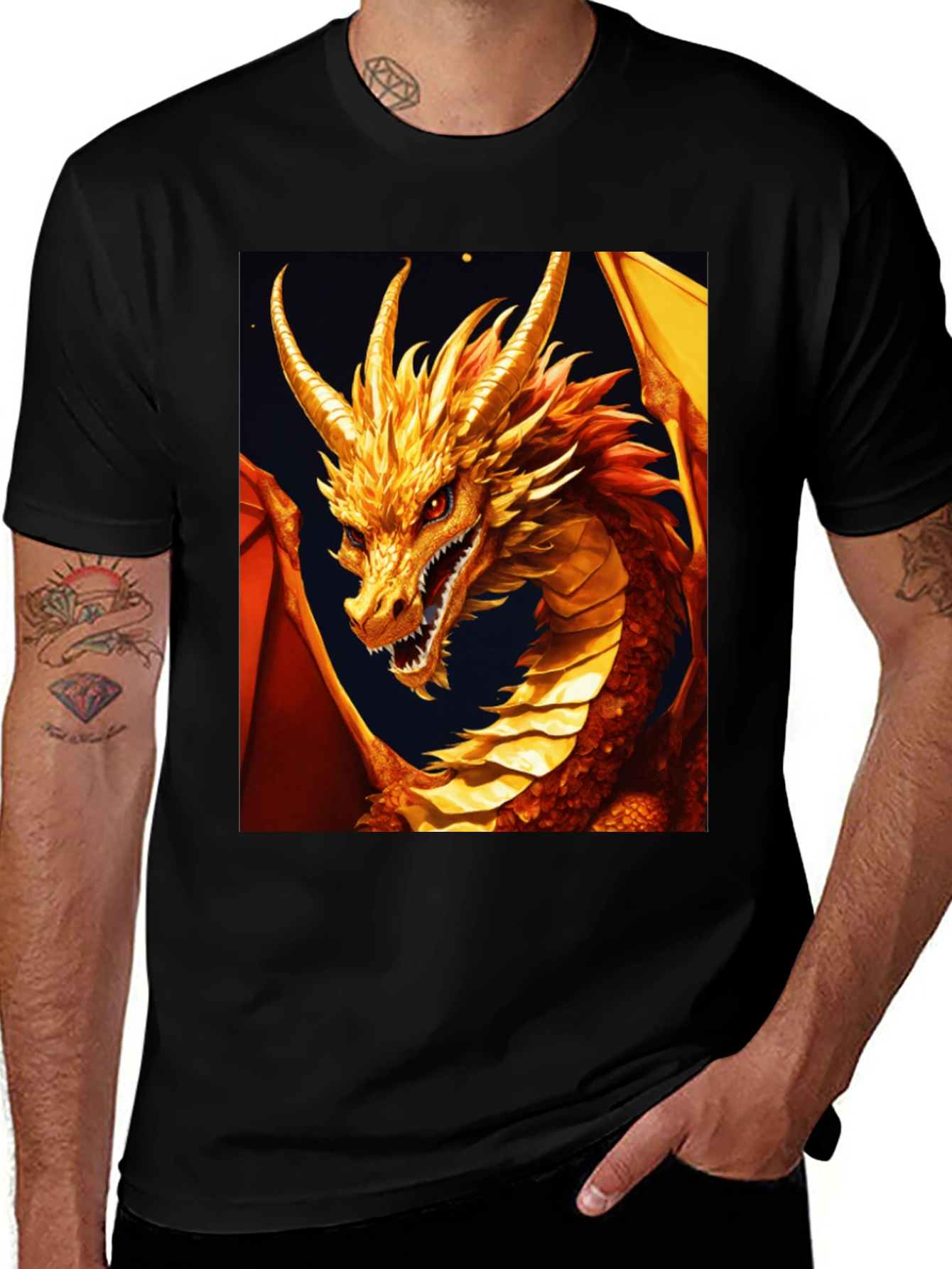 Variant 25 of Golden Dragon Graphic Tee - Fantasy Style