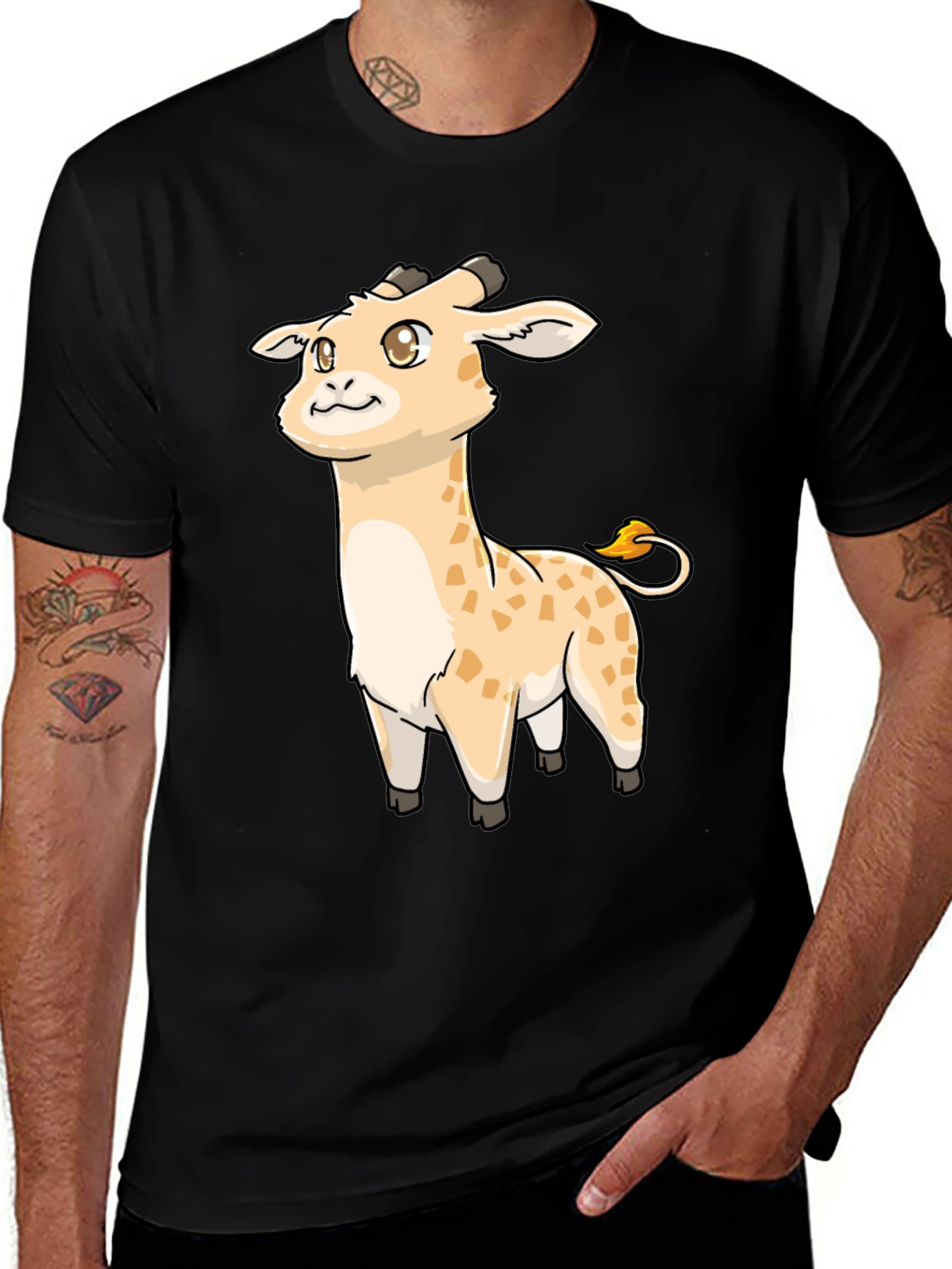 Variant 17 of Cute Giraffe Cartoon Black T-Shirt