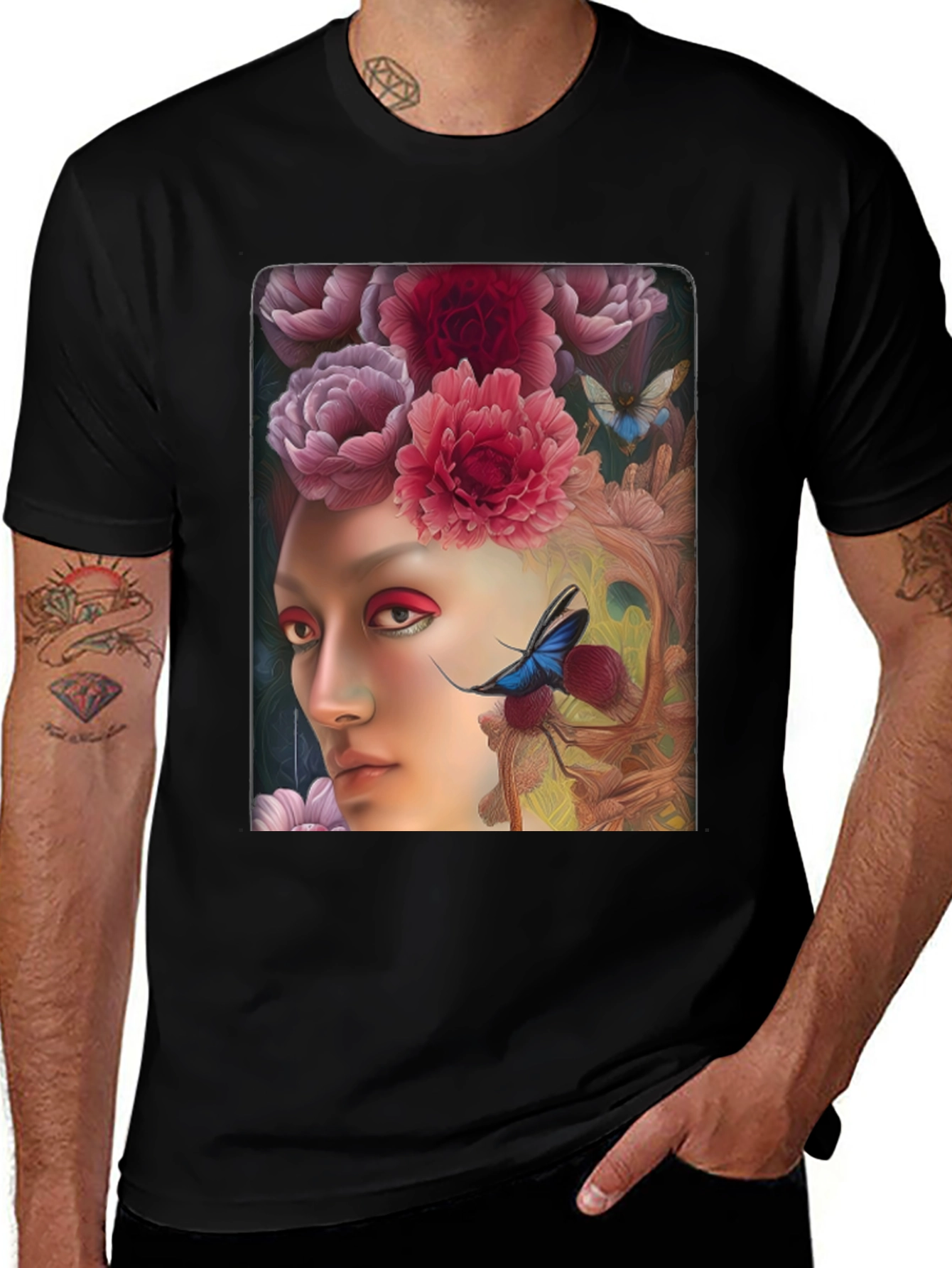 Variant 21 of Floral Face Graphic Black T-Shirt