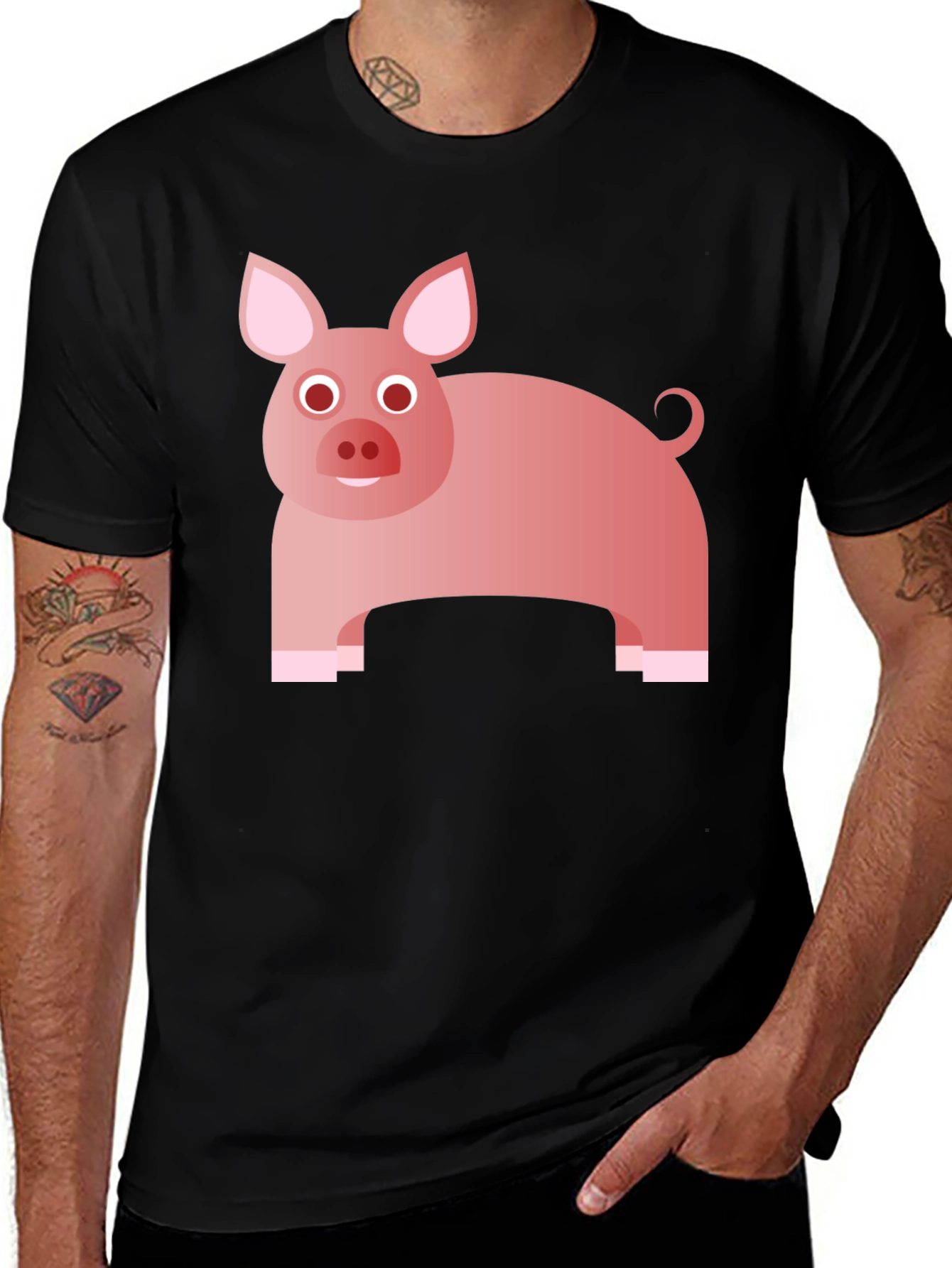Variant 11 of Funny Pig Graphic Tee - Black Cotton T-Shirt