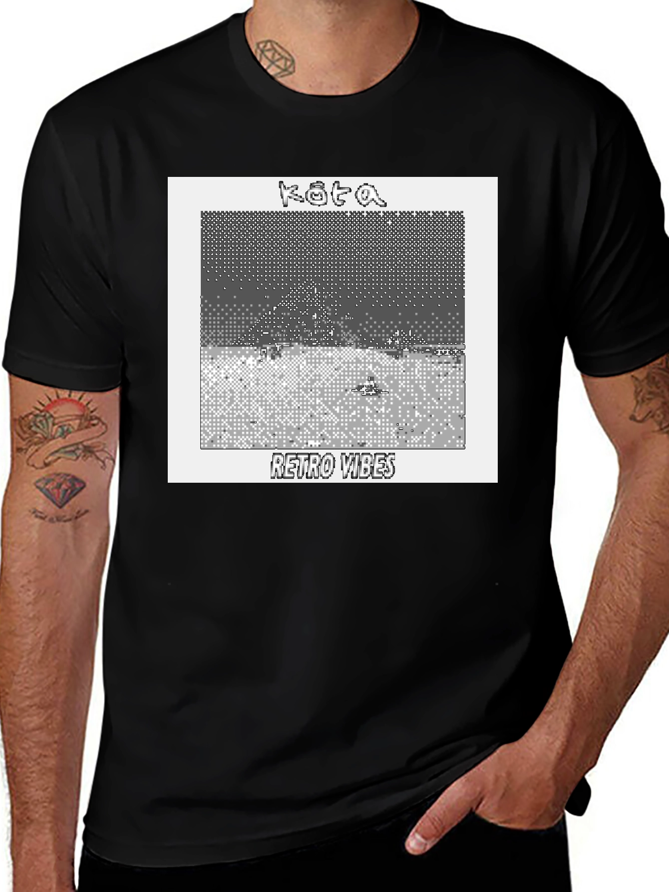 Variant 3 of Retro Vibes Graphic Tee - Kota Pixel Art Black T-Shirt