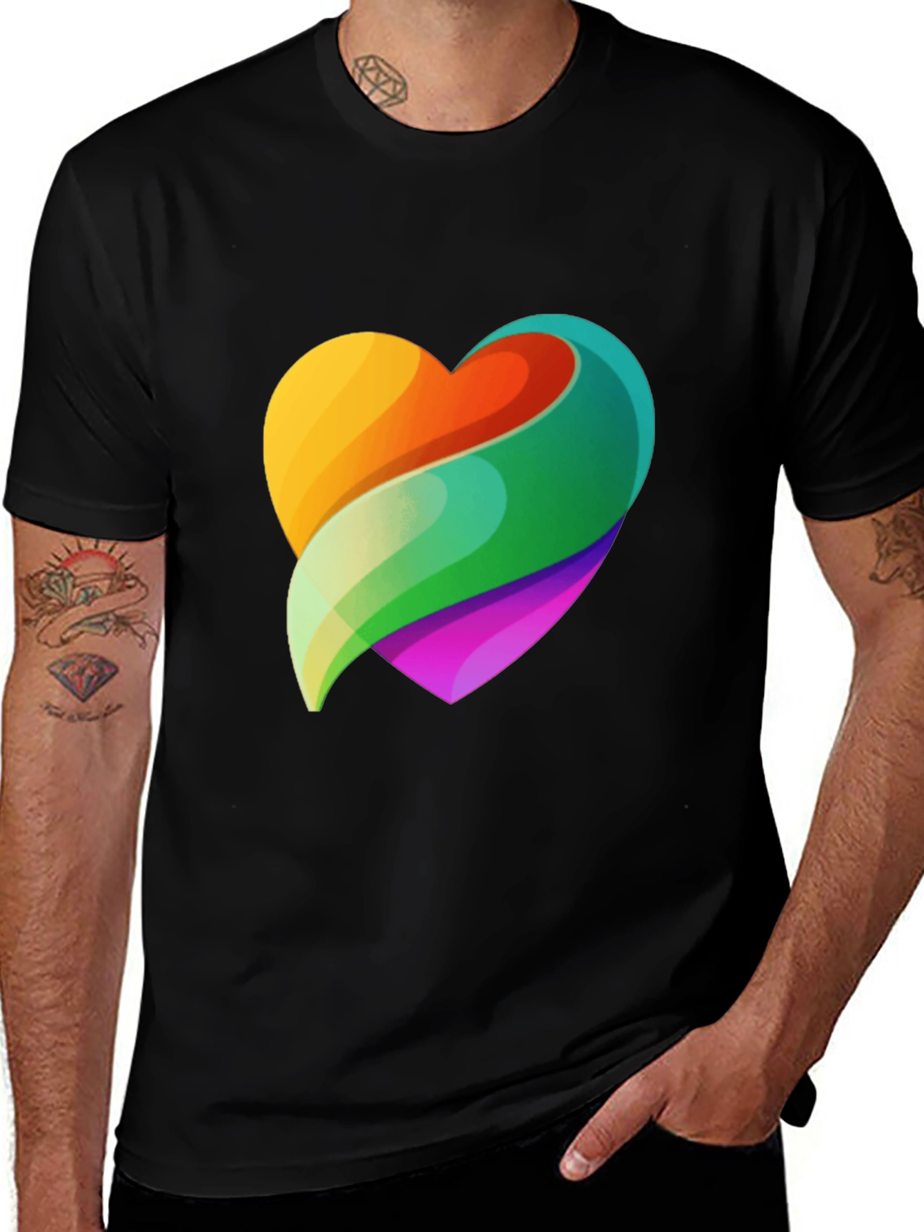 Variant 10 of Rainbow Heart Graphic Black T-Shirt