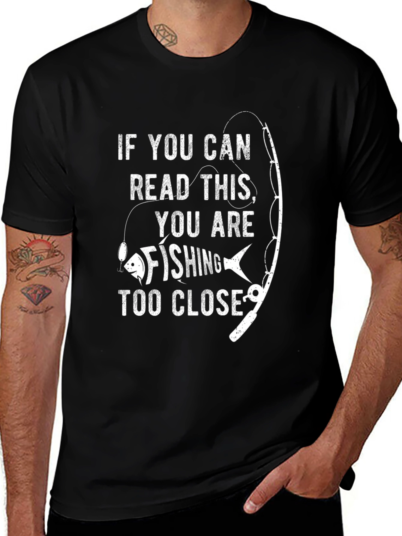 Variant 10 of Fishing Too Close Graphic Tee - Black Cotton