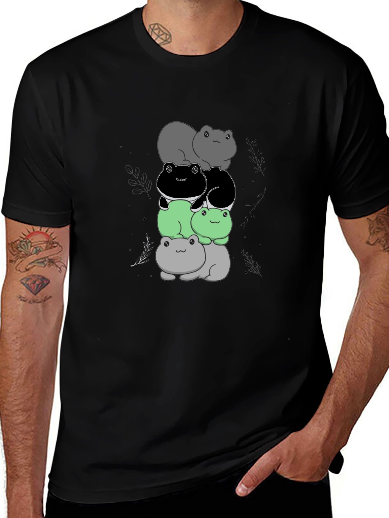 Variant 25 of Stacked Frogs Graphic Tee - Cute Cartoon Frog T-Shirt