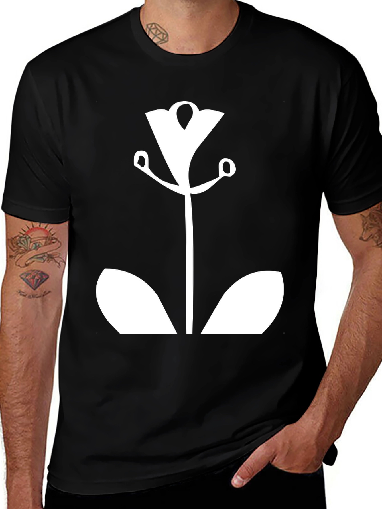Variant 2 of Modern Floral Graphic Tee - Black Cotton