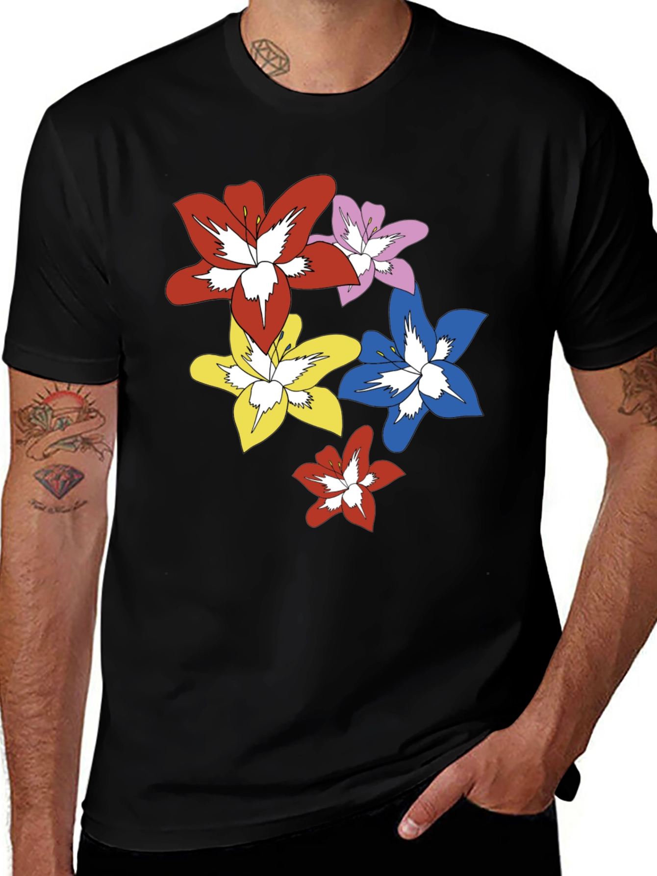 Variant 30 of Floral Graphic Print Black T-Shirt