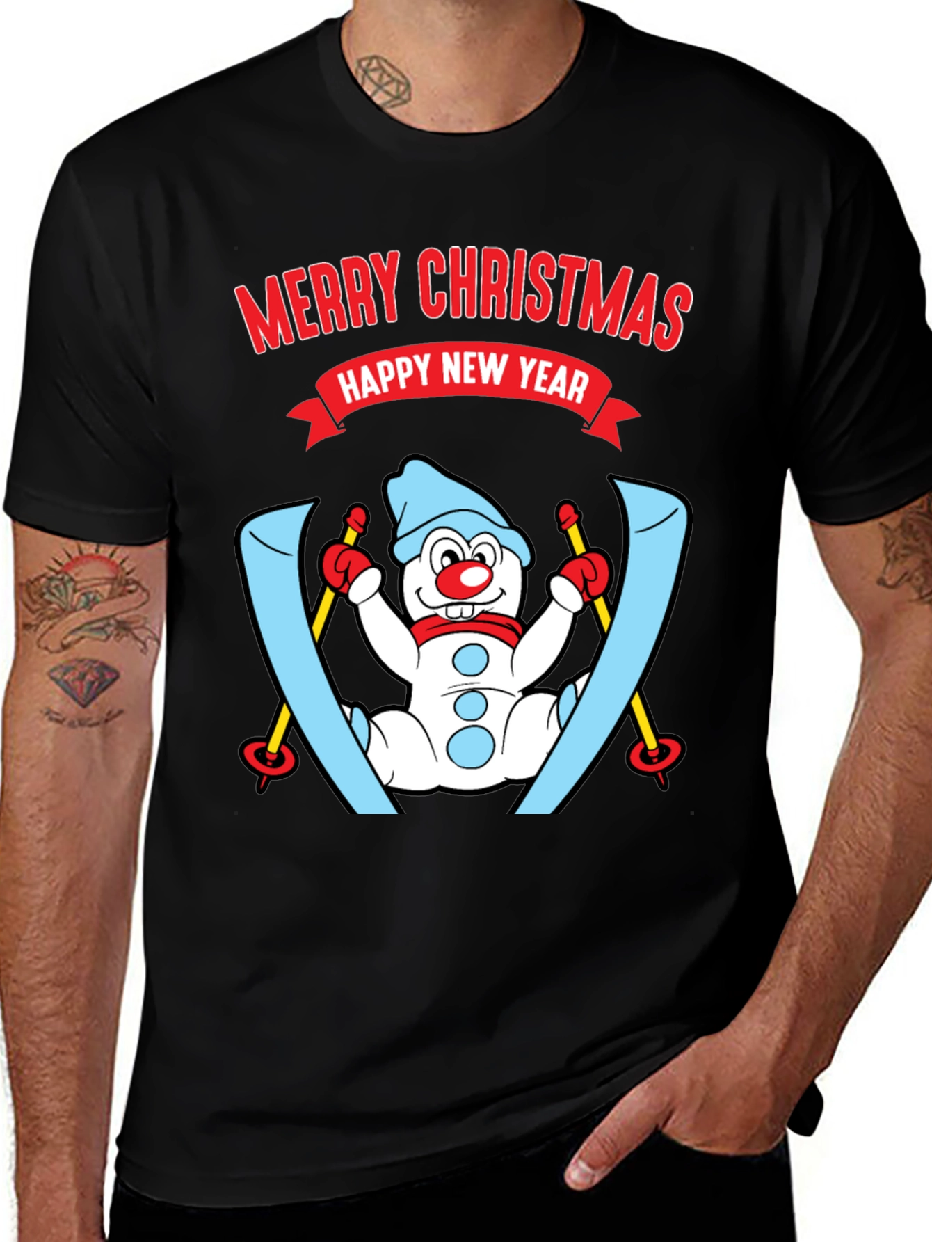 Merry Christmas Snowman Ski T-Shirt