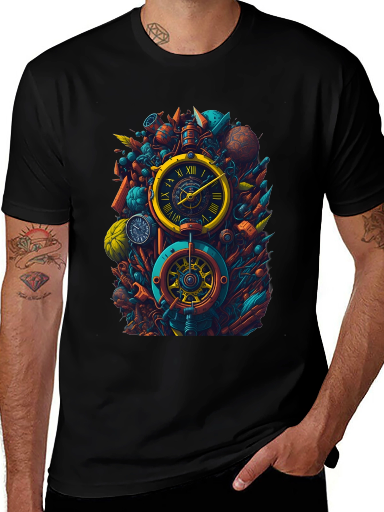 Variant 6 of Steampunk Clockwork T-Shirt - Unique Timepiece Design