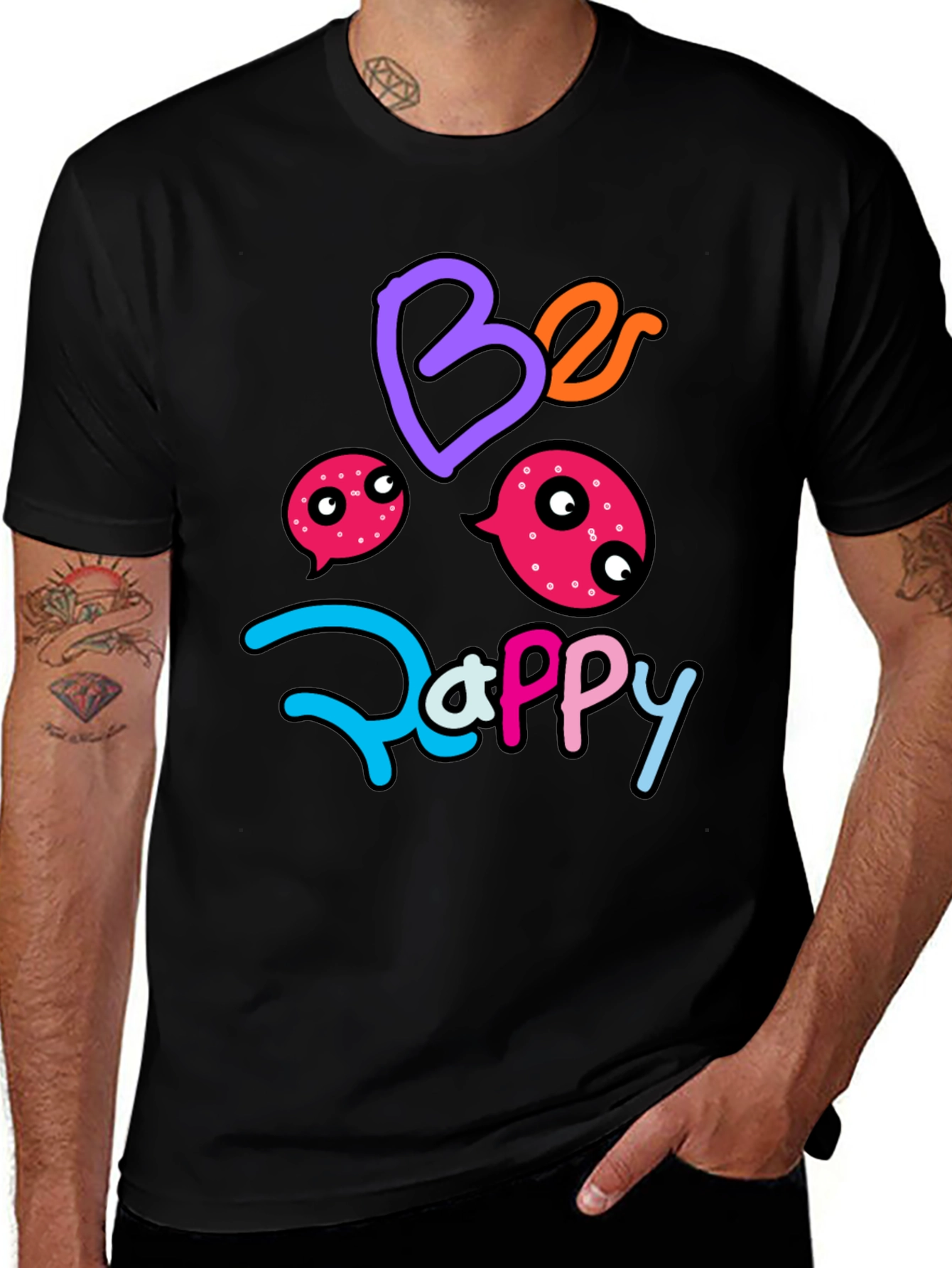 Variant 9 of Be Happy Graphic Tee - Men's Black T-Shirt