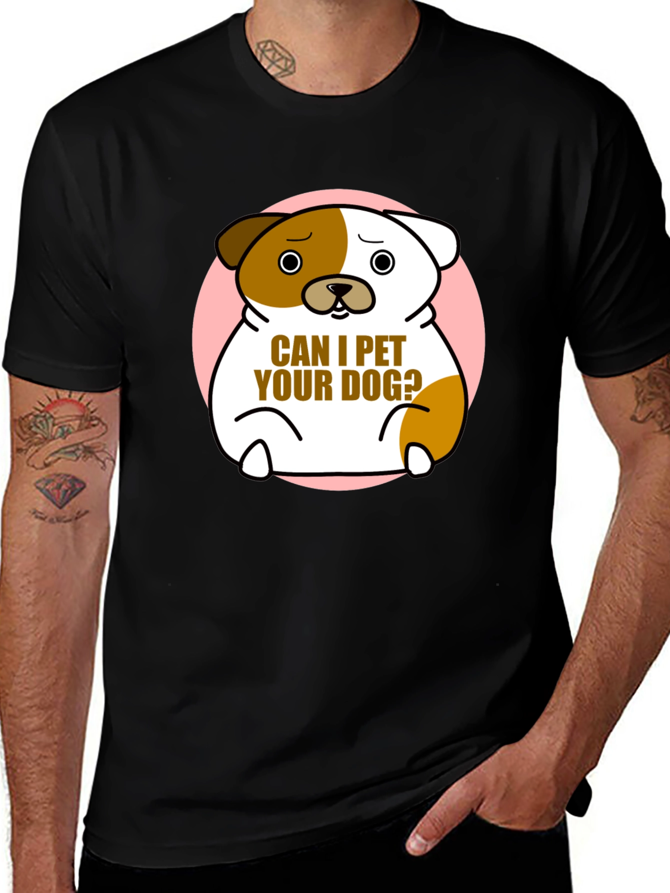 Cute Dog Graphic T-Shirt - "Can I Pet Your Dog?" Black Cotton Tee