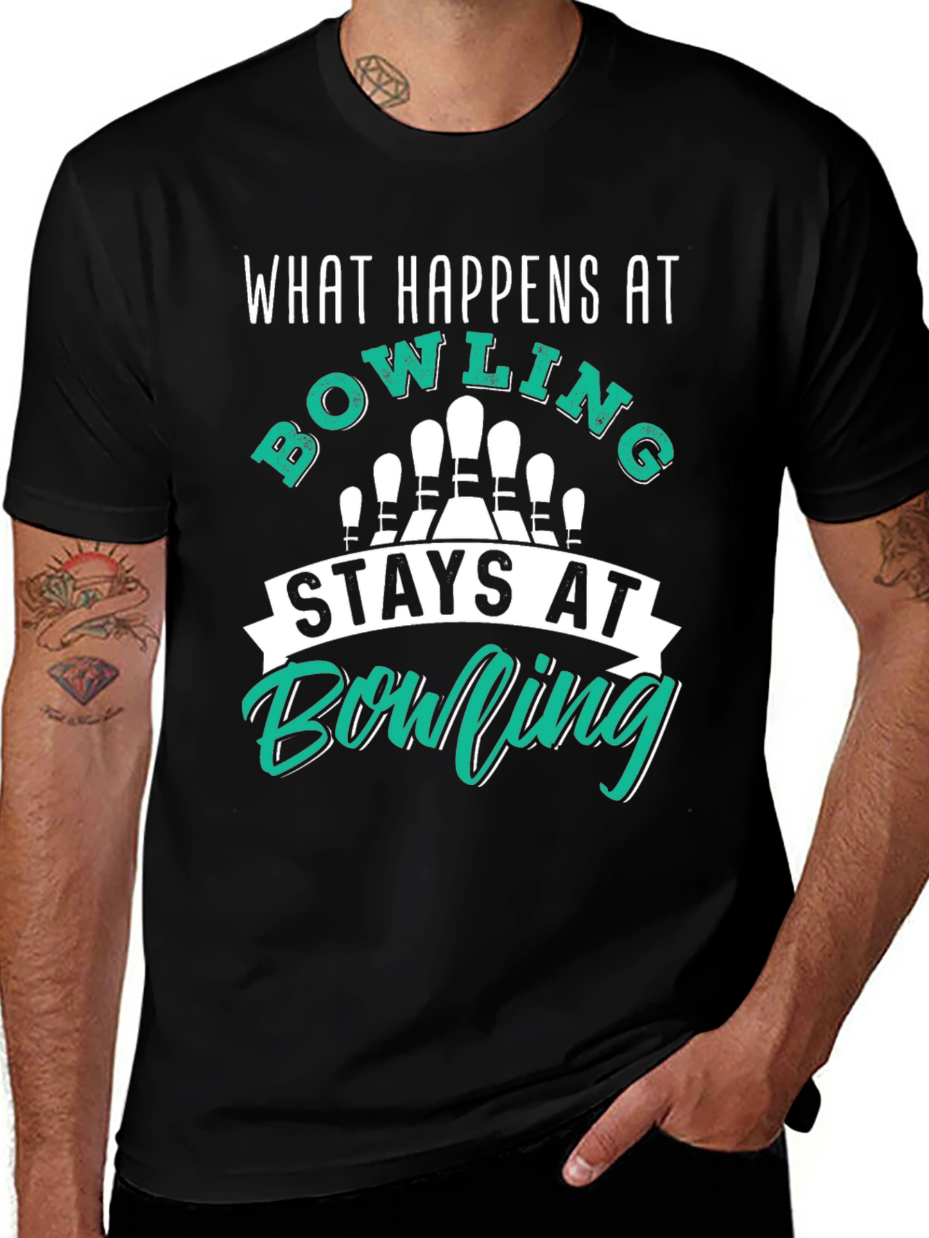 Variant 28 of Bowling Humor T-Shirt - What Happens at Bowling Stays