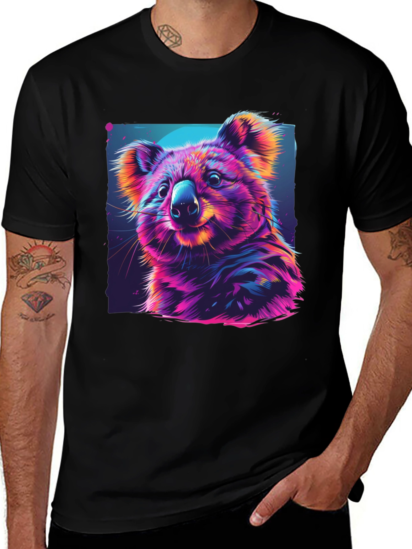 Variant 12 of Vibrant Koala Graphic Tee - Black Cotton Comfort