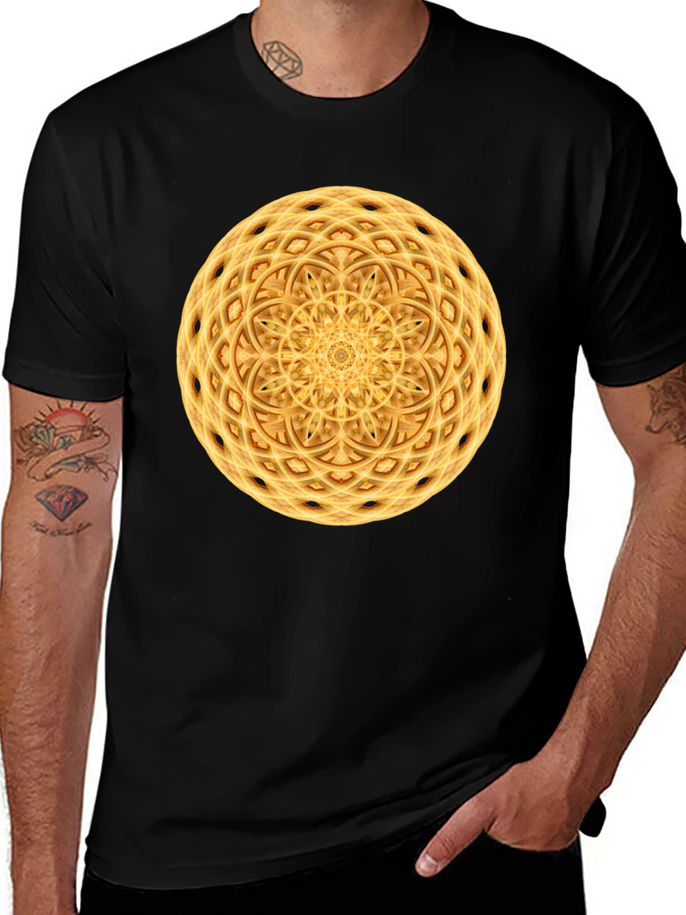 Variant 17 of Geometric Mandala Graphic Print Black T-Shirt