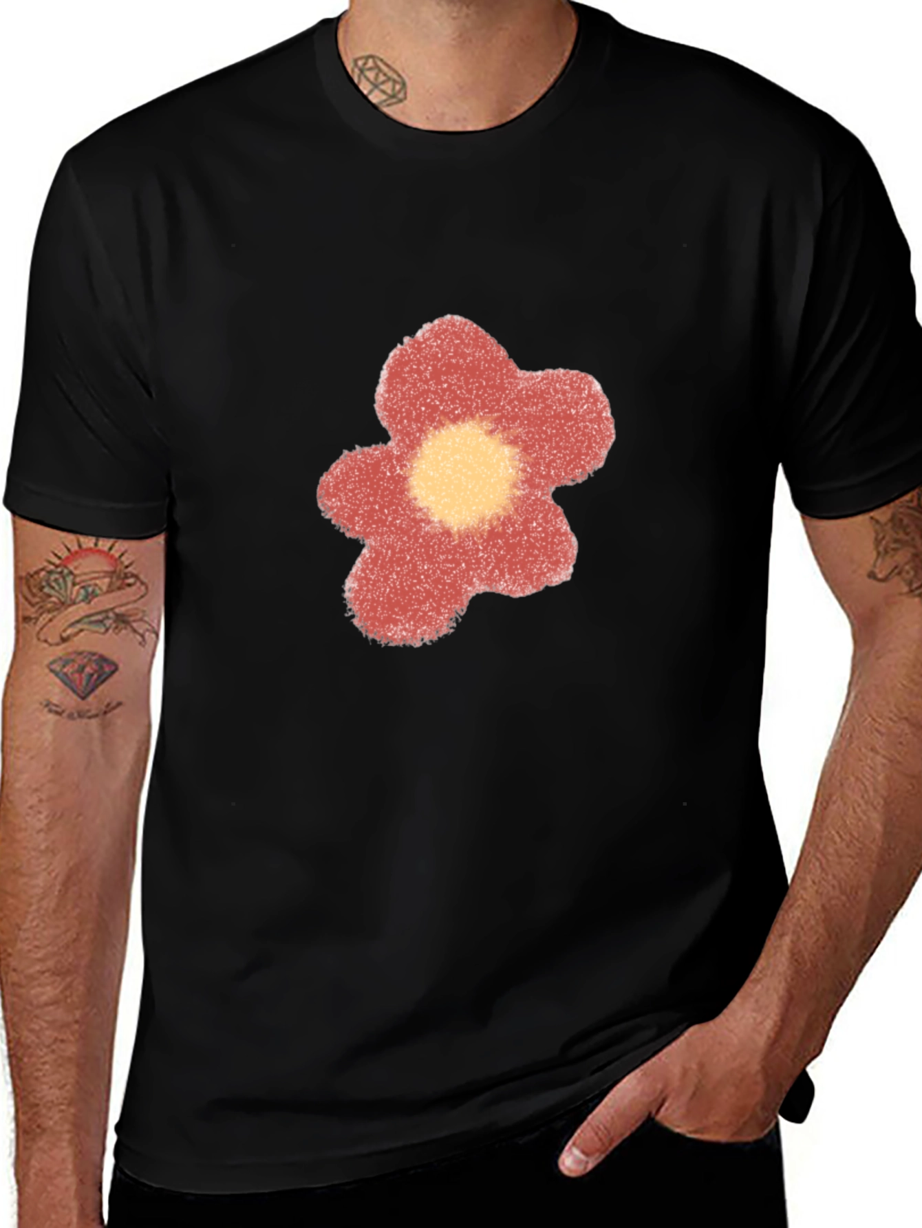 Black T-Shirt with a Flower Design