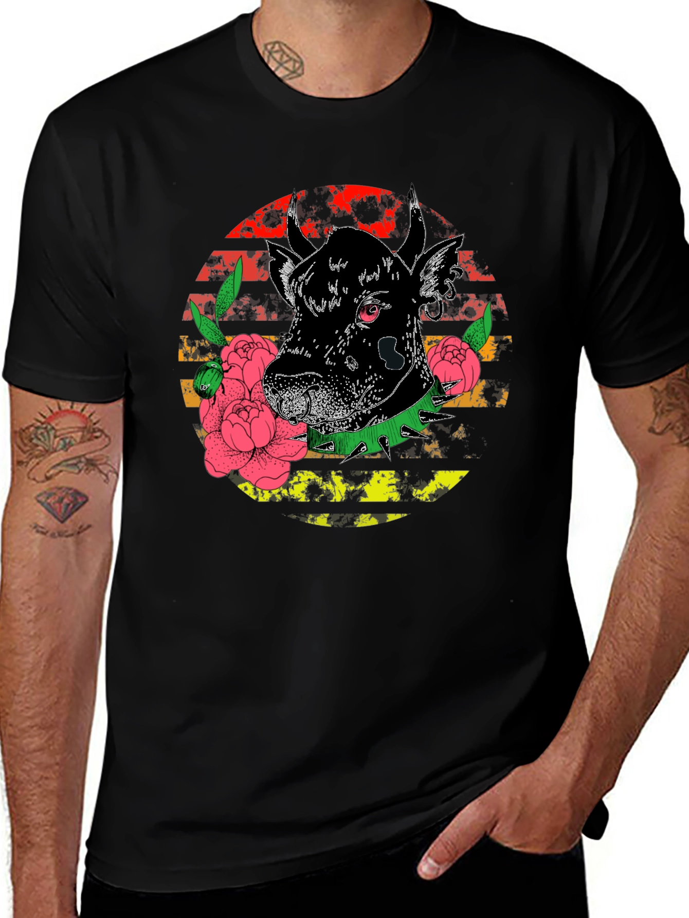 Variant 4 of Bull & Floral Graphic Tee - Unique Design