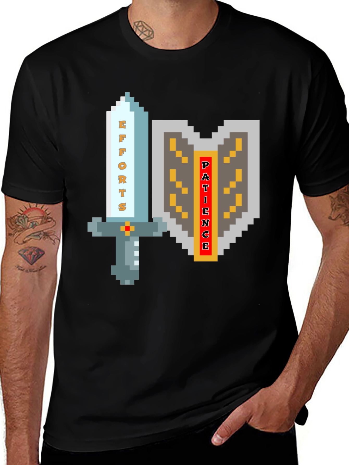 Variant 26 of Pixel Art Sword & Shield Men's Black T-Shirt