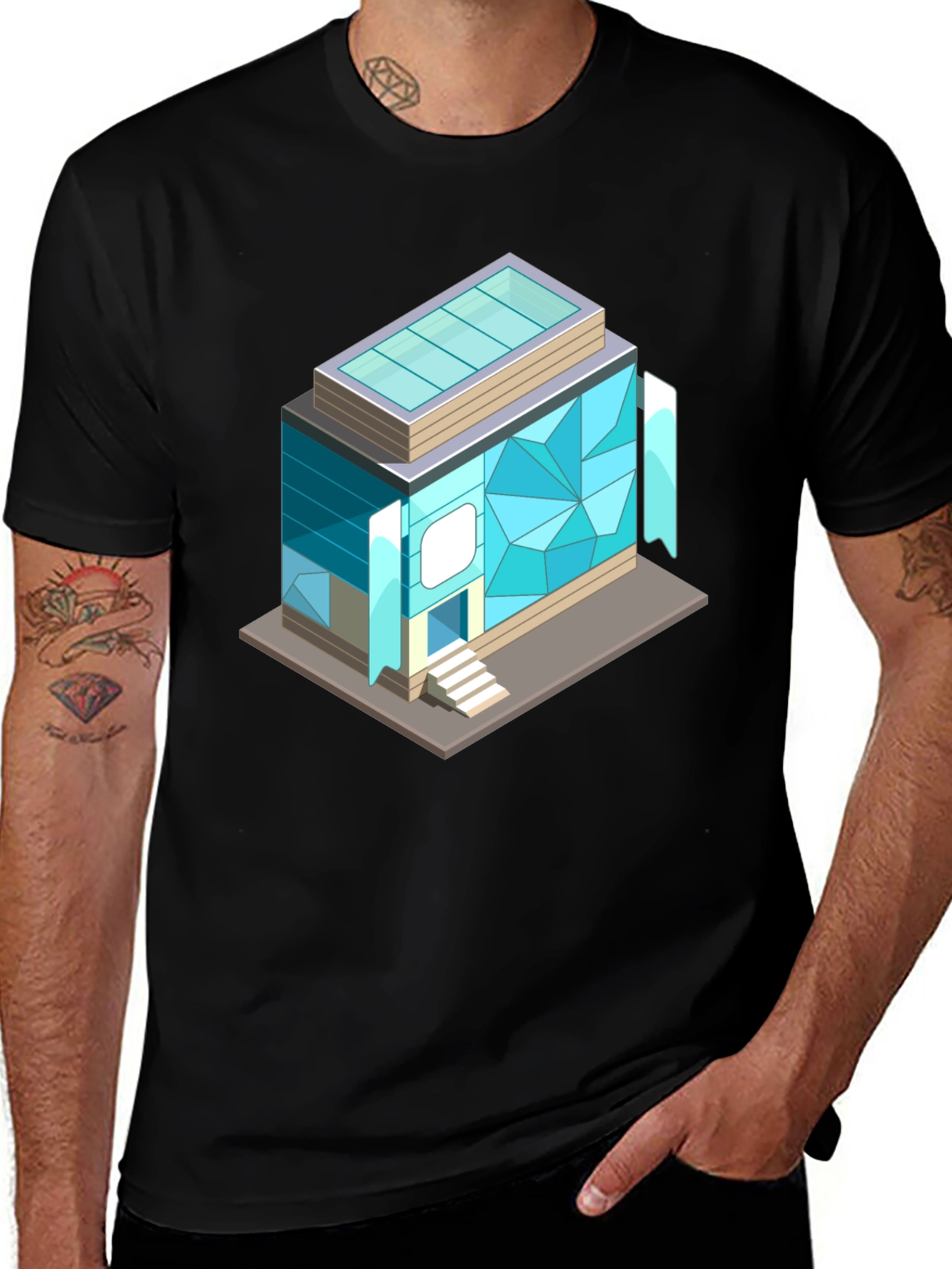 Variant 7 of Geometric Building Graphic Tee - Isometric Architecture Shirt
