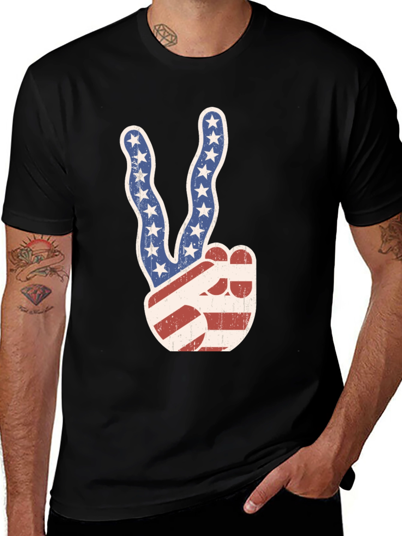 Variant 9 of Patriotic Peace Sign T-Shirt - USA Flag Hand