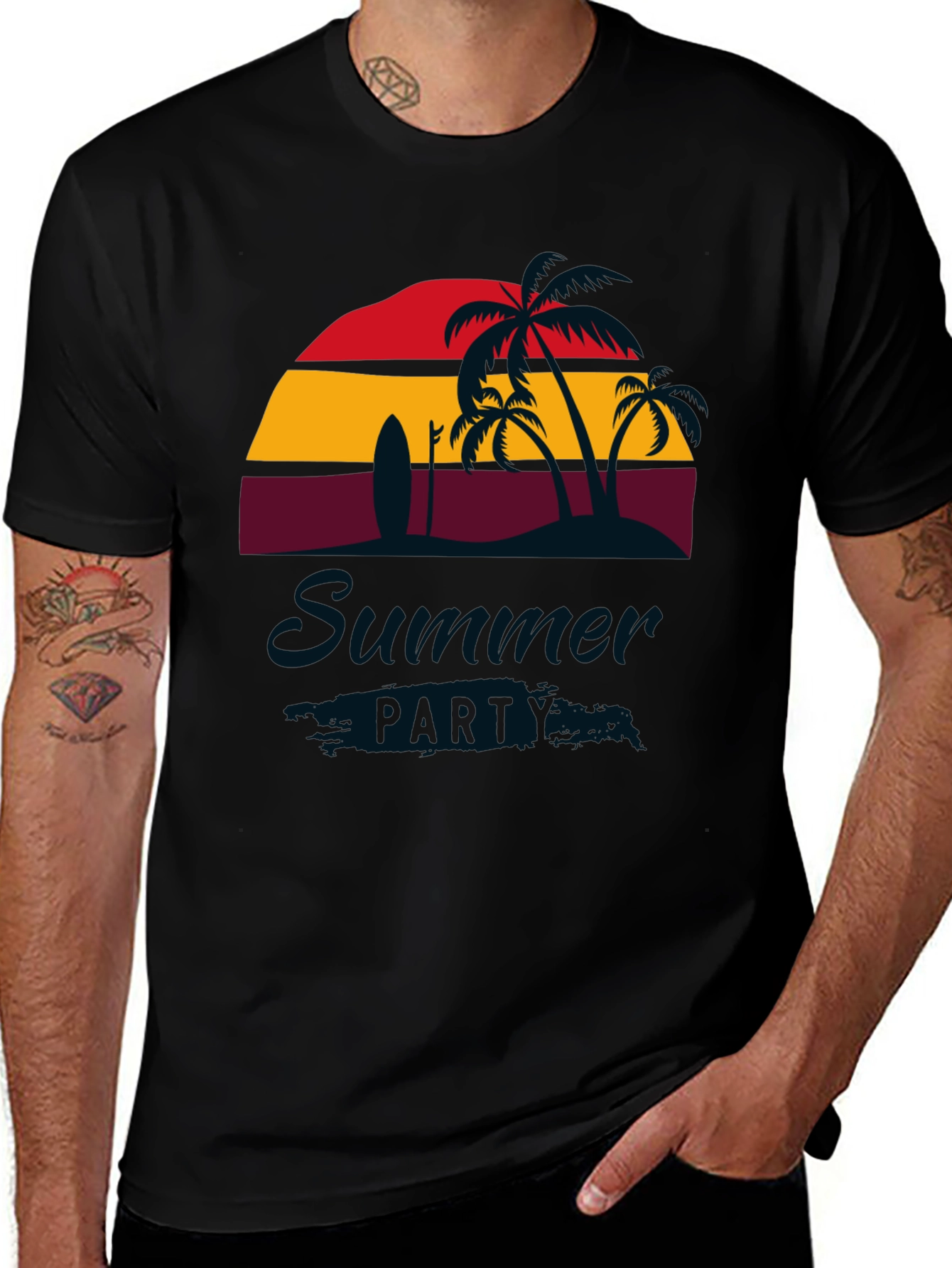 Variant 16 of Summer Party Black T-Shirt with Palm Trees