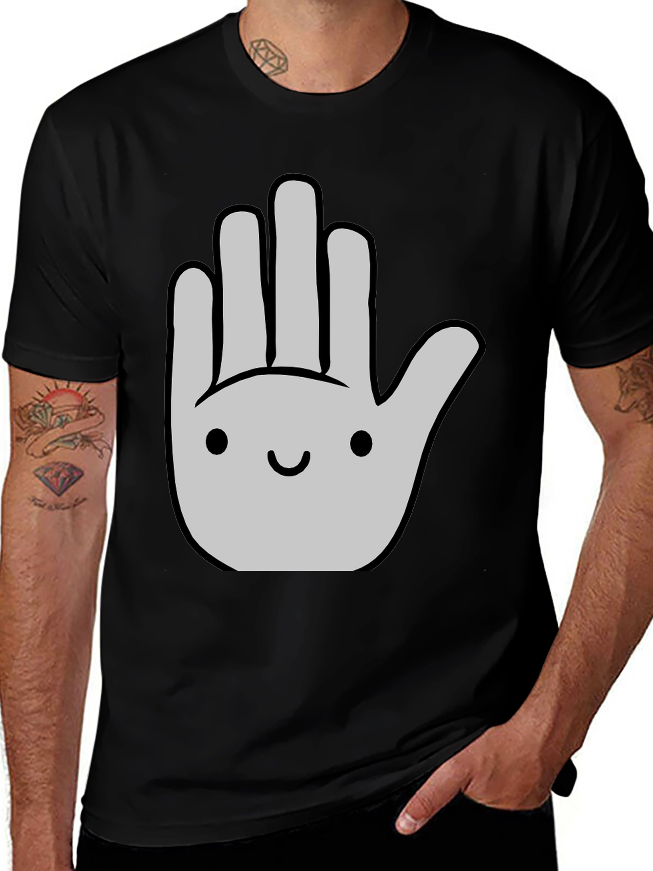 Variant 24 of Cute Hand Graphic Tee - Black Crew Neck Cotton Shirt