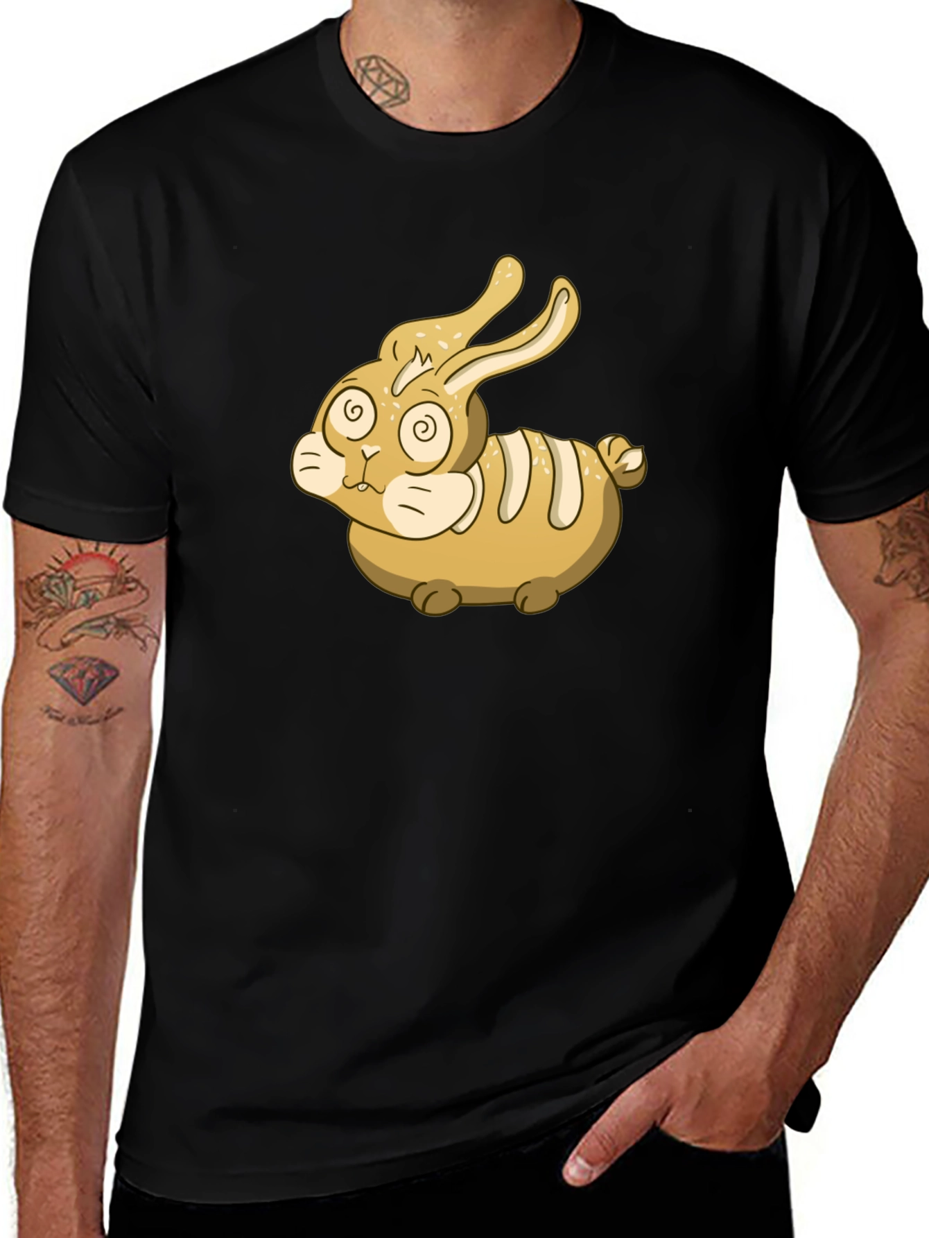Variant 7 of Cartoon Rabbit Graphic Tee - Black Cotton Blend Shirt