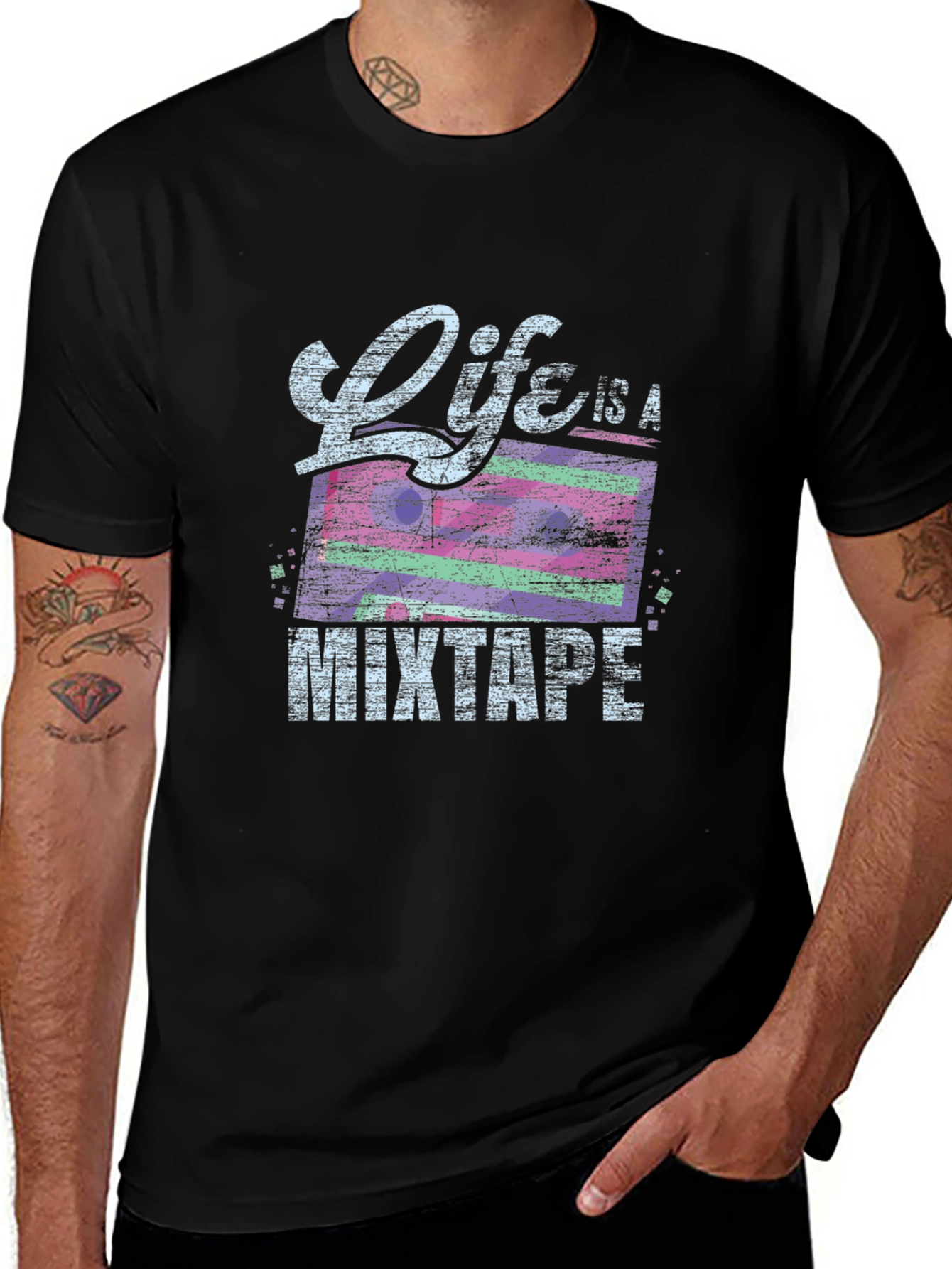 Variant 9 of Life is a Mixtape Graphic Tee - Casual Black T-Shirt