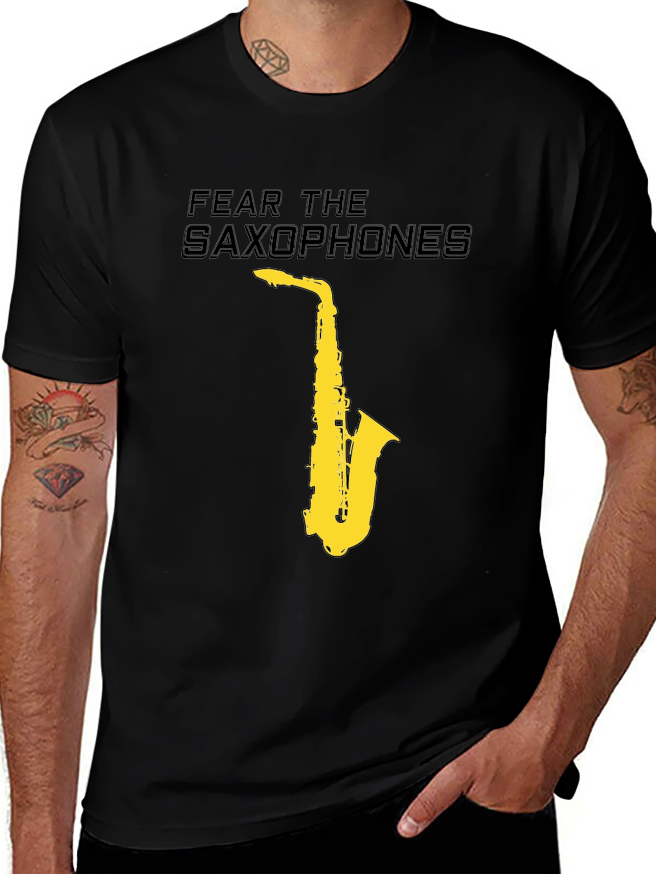 Variant 4 of Fear the Saxophones Graphic Black T-Shirt